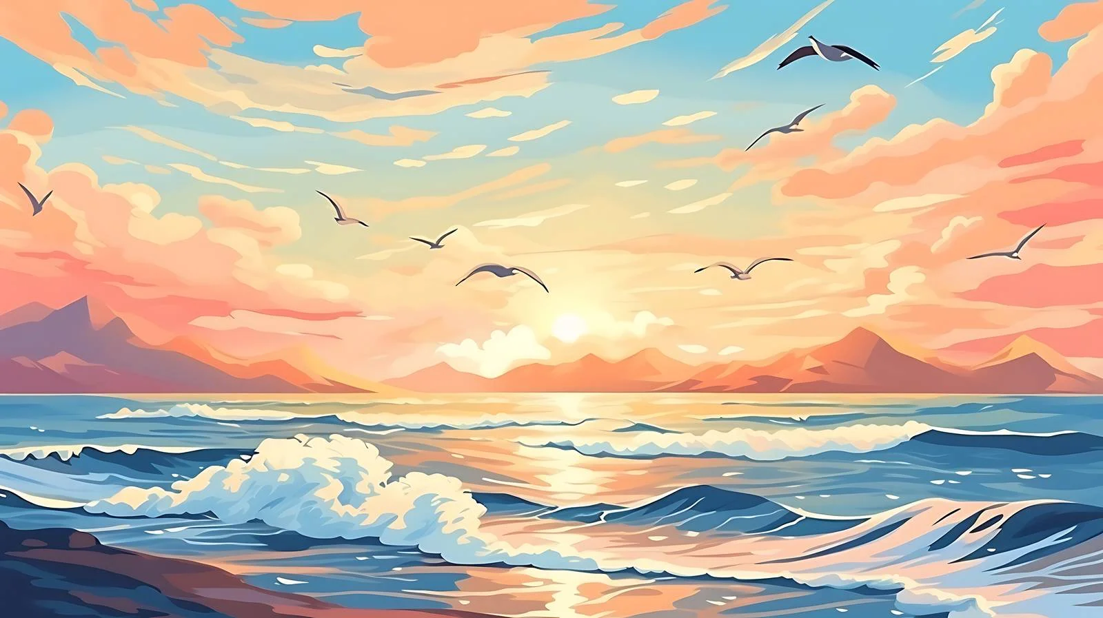 Seascape with Seagulls — free download from Dotvec