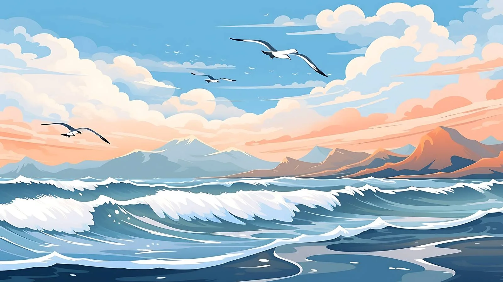 Seascape with Seagulls and Waves — free download from Dotvec