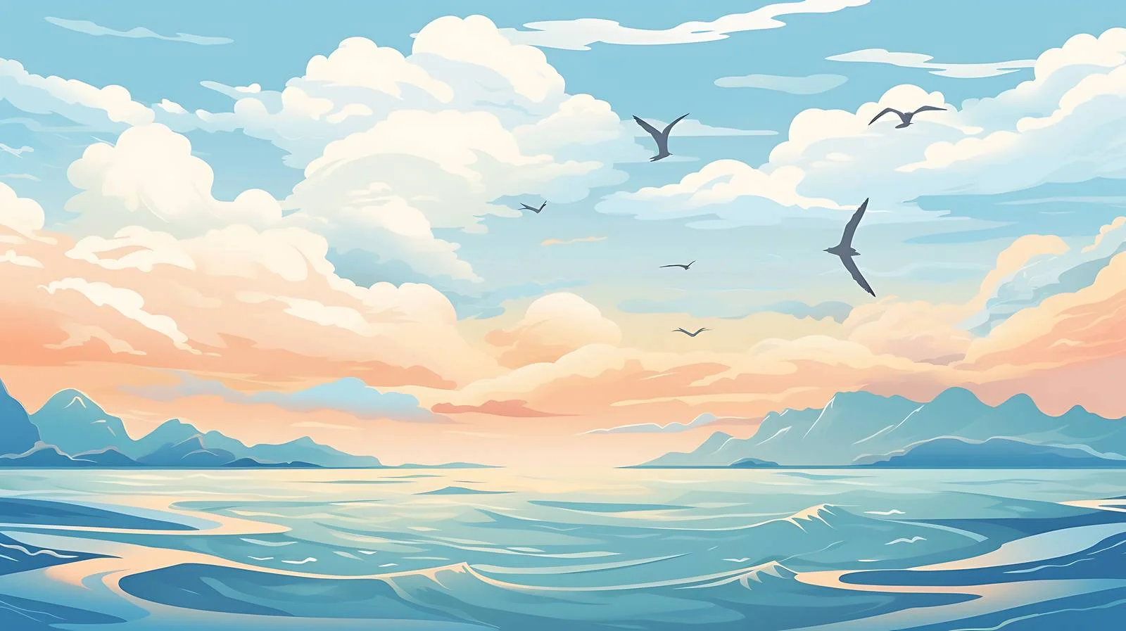 Serene Seascape with Flying Seagulls — free download from Dotvec