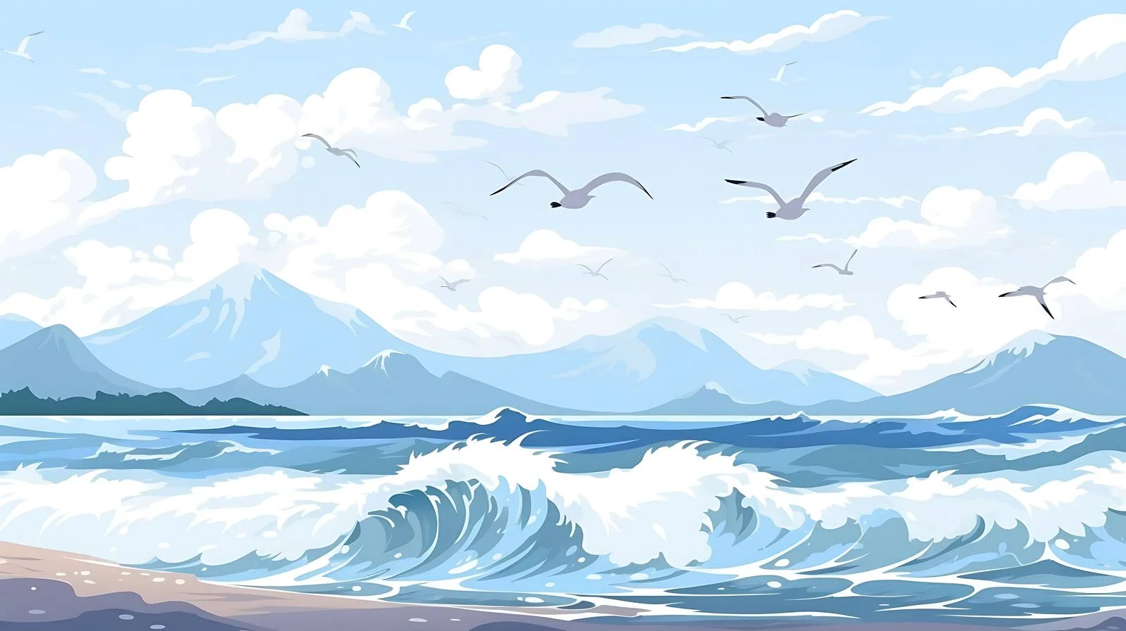 Tranquil Seascape with Seagulls — free download from Dotvec