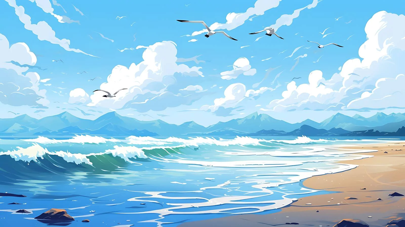 Tranquil Seascape with Seagulls — free download from Dotvec