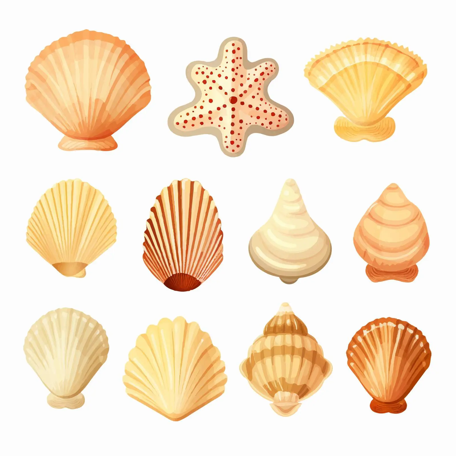 Ocean Seashell Clip Art Set on White Background — free download from Dotvec