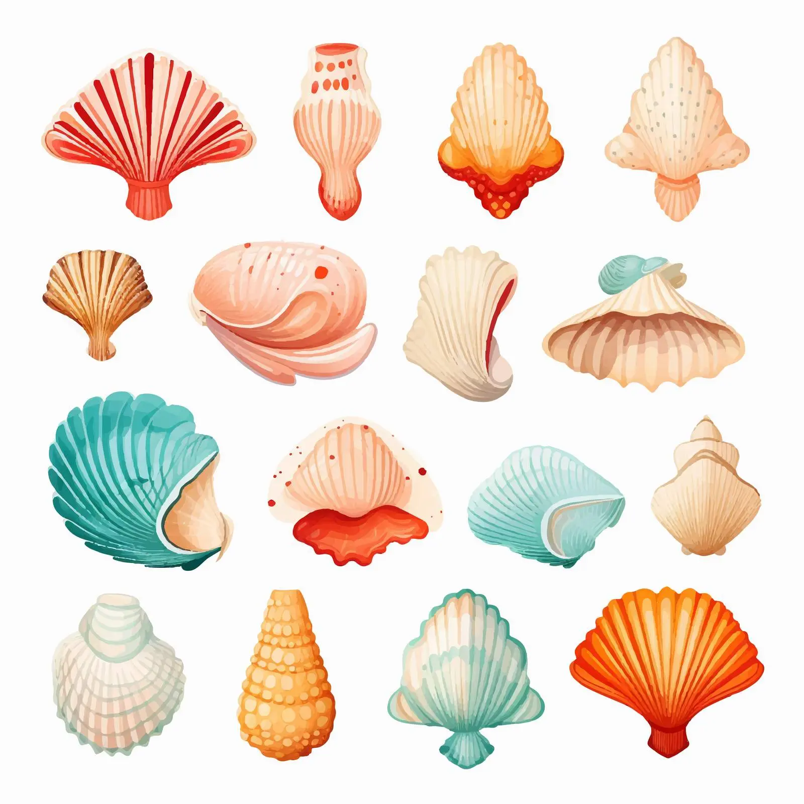 Ocean Seashell Clip Art Set on White Background – free rendered image from Dotvec