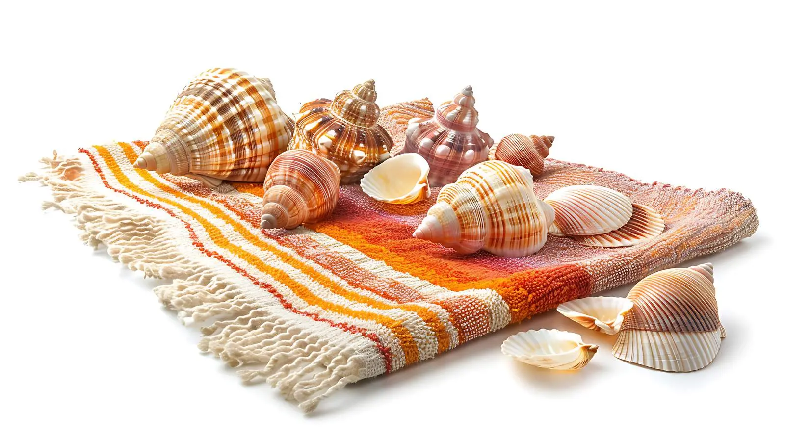 Seashells on Beach Towel Isolated Background — free download from Dotvec