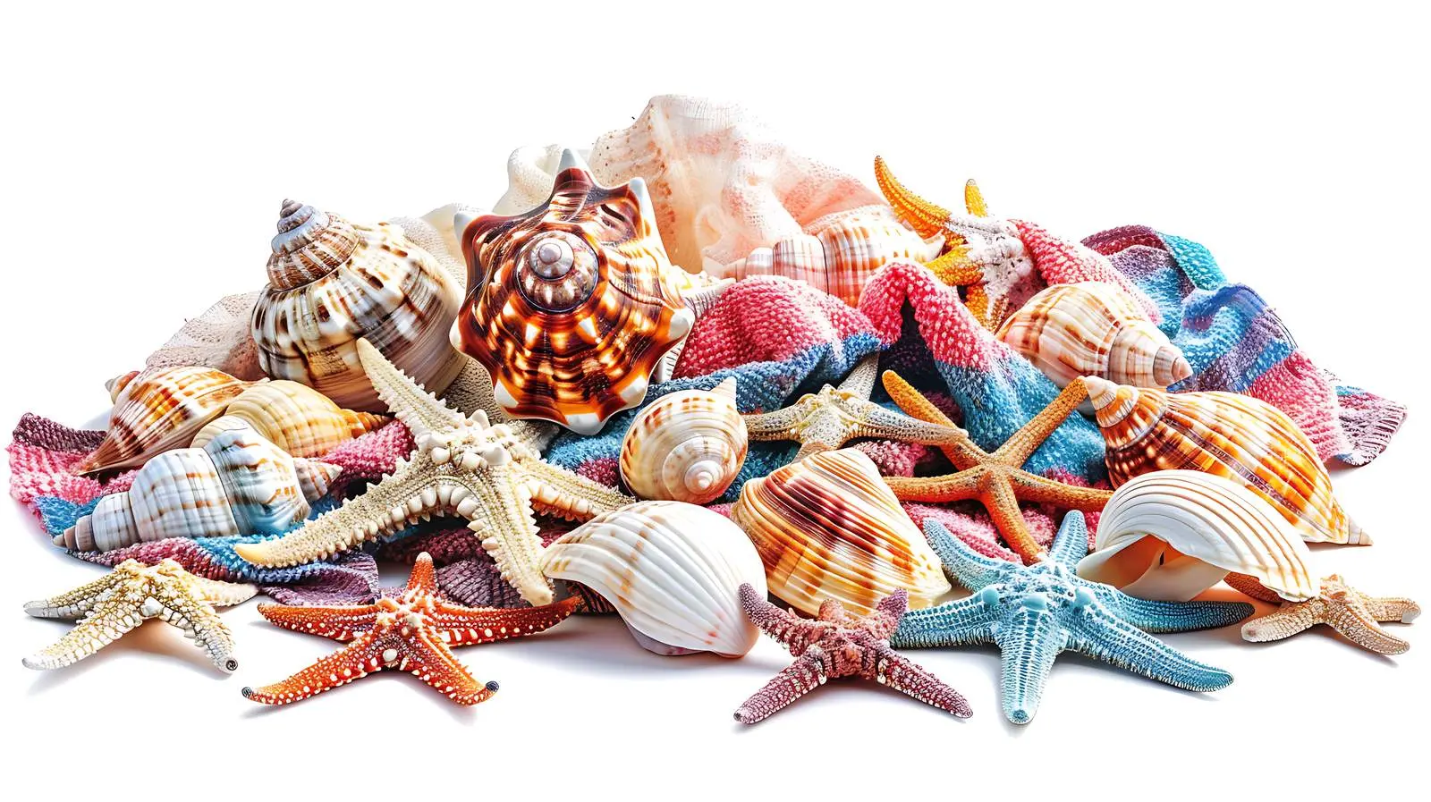 Seashells on Beach Towel Isolated on White Background — free download from Dotvec