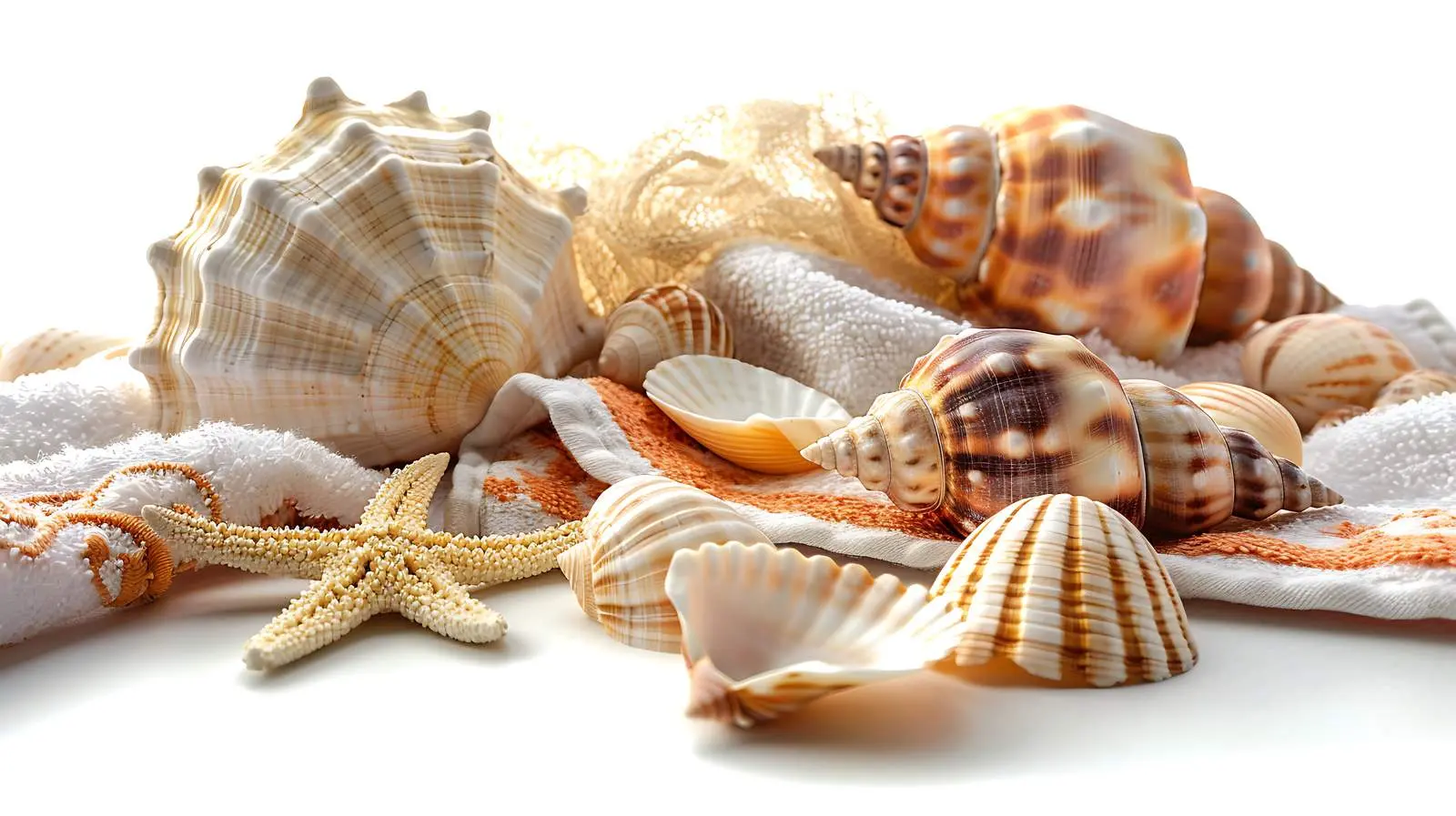 Seashells on Beach Towel Isolated on White — free download from Dotvec