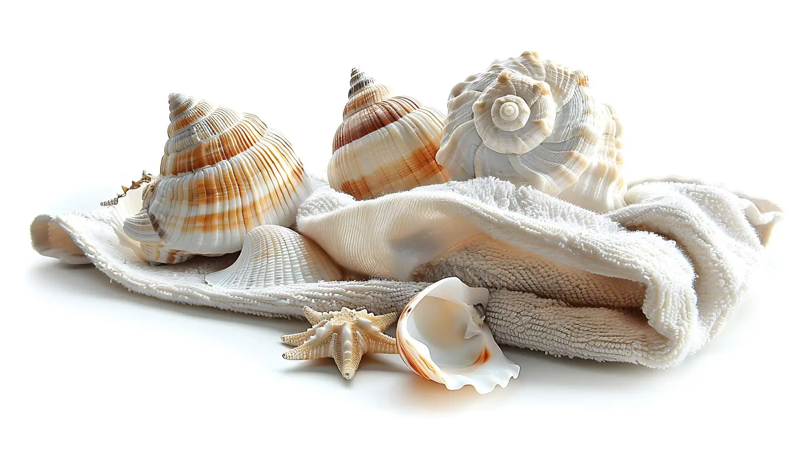 Colorful Seashells on Beach Towel with White Background — free download from Dotvec