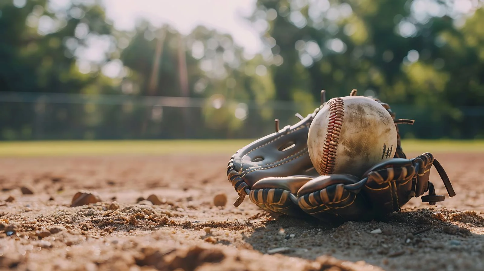 Close-up of baseball in leather mitt — free download from Dotvec