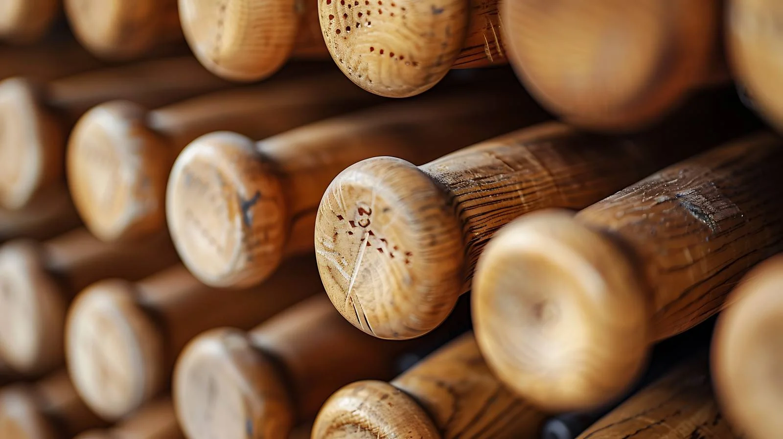 Close-up of baseball bat ends in storage — free download from Dotvec