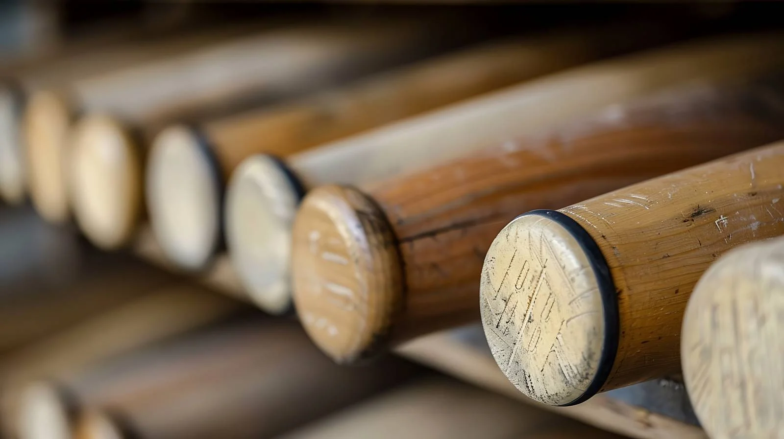 Close-up of baseball bat ends in storage — free download from Dotvec