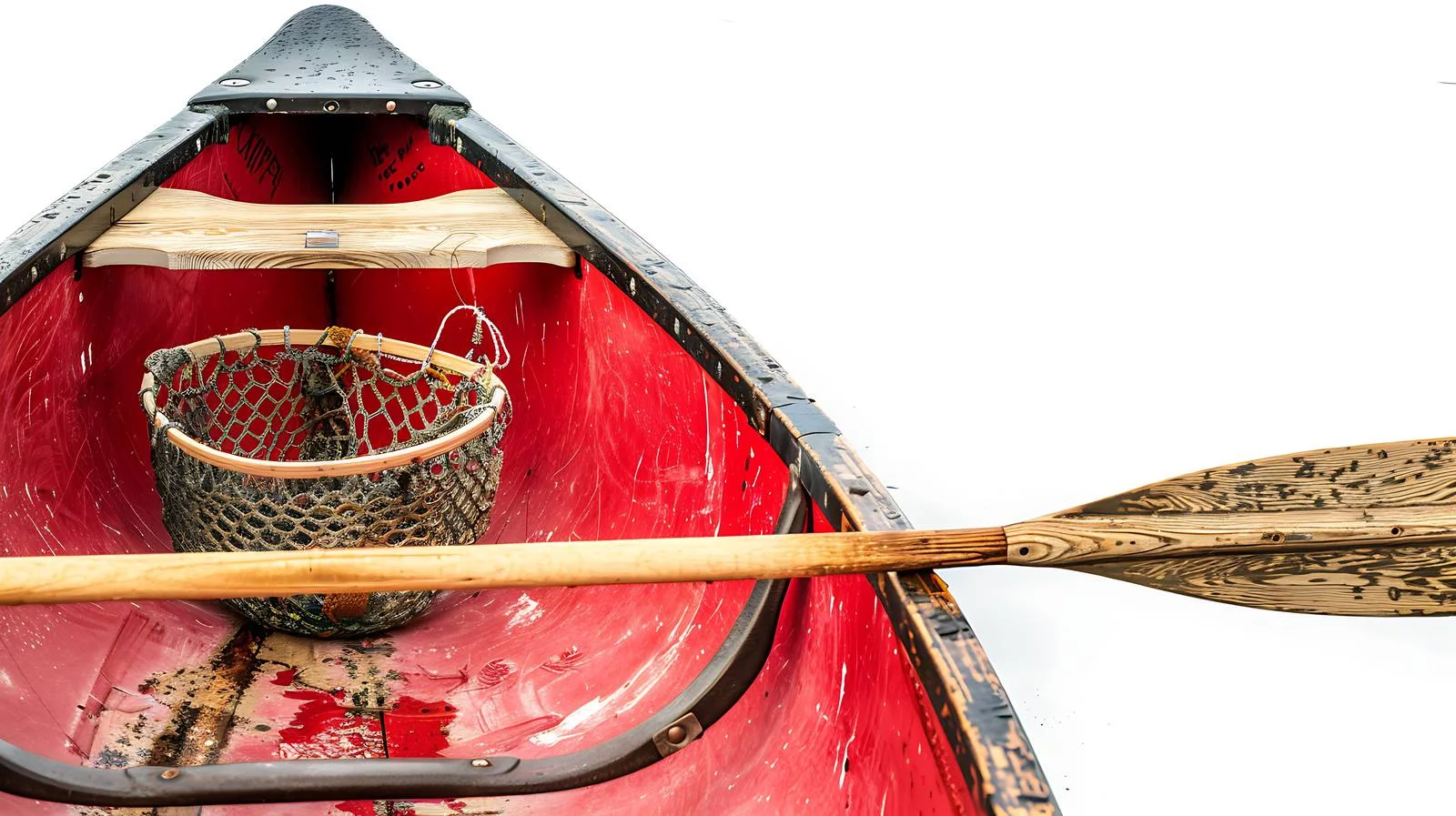 Vintage red wooden canoe in focus — free download from Dotvec