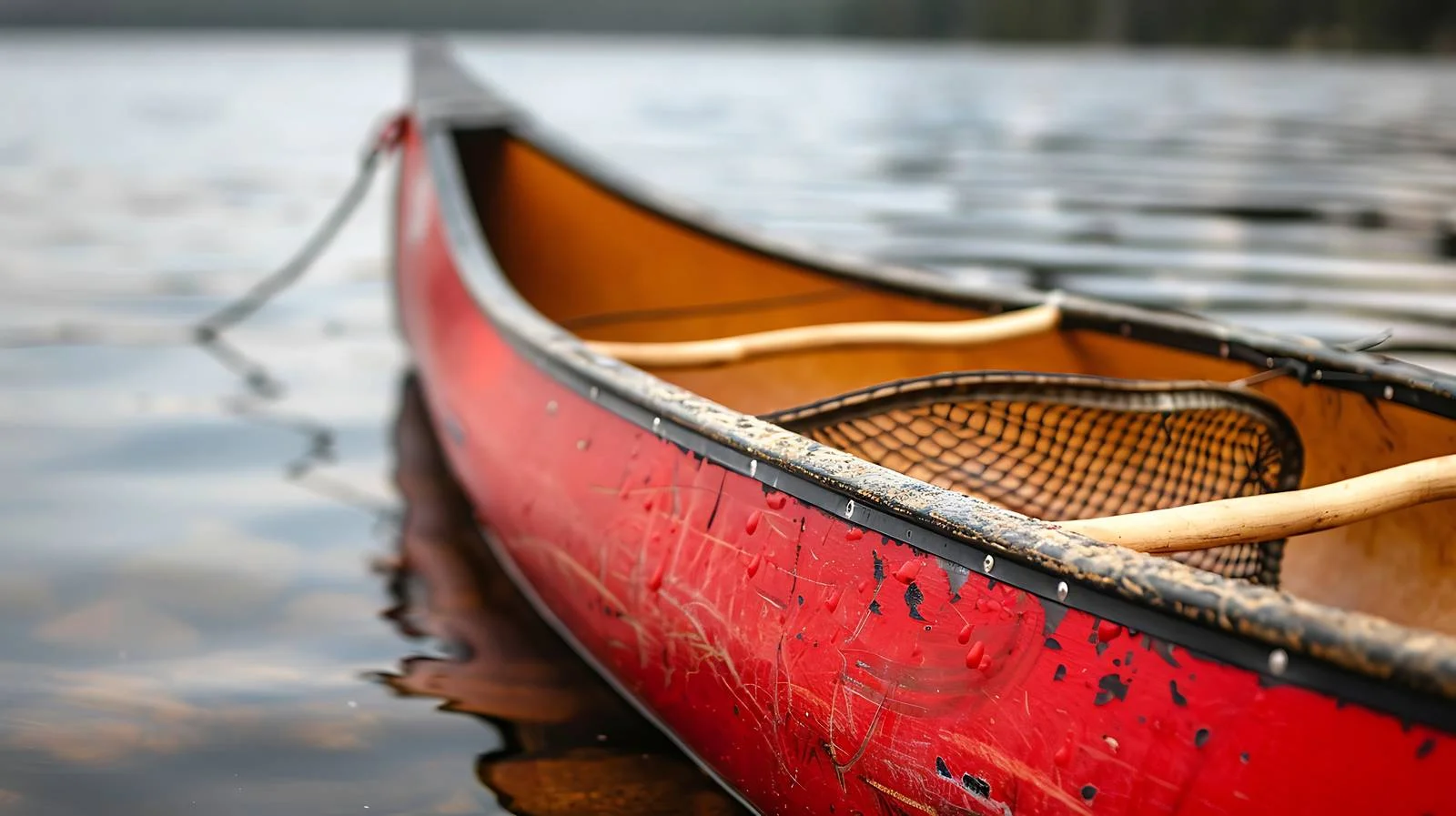 Vintage Red Wooden Canoe on Waterfront — free download from Dotvec