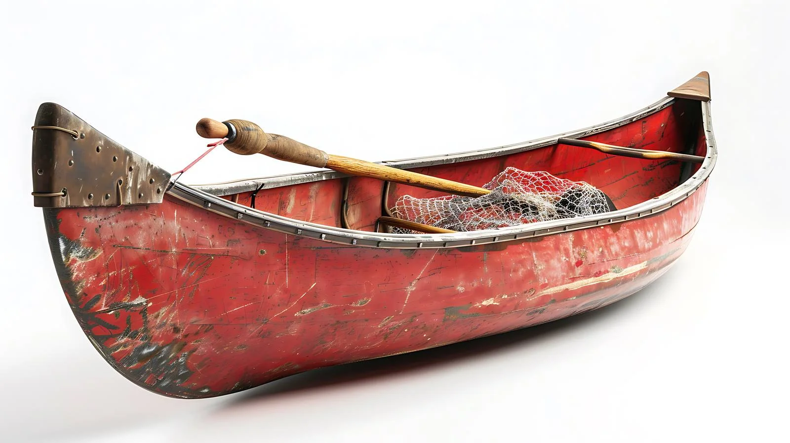 Vintage red wooden canoe close-up view — free download from Dotvec