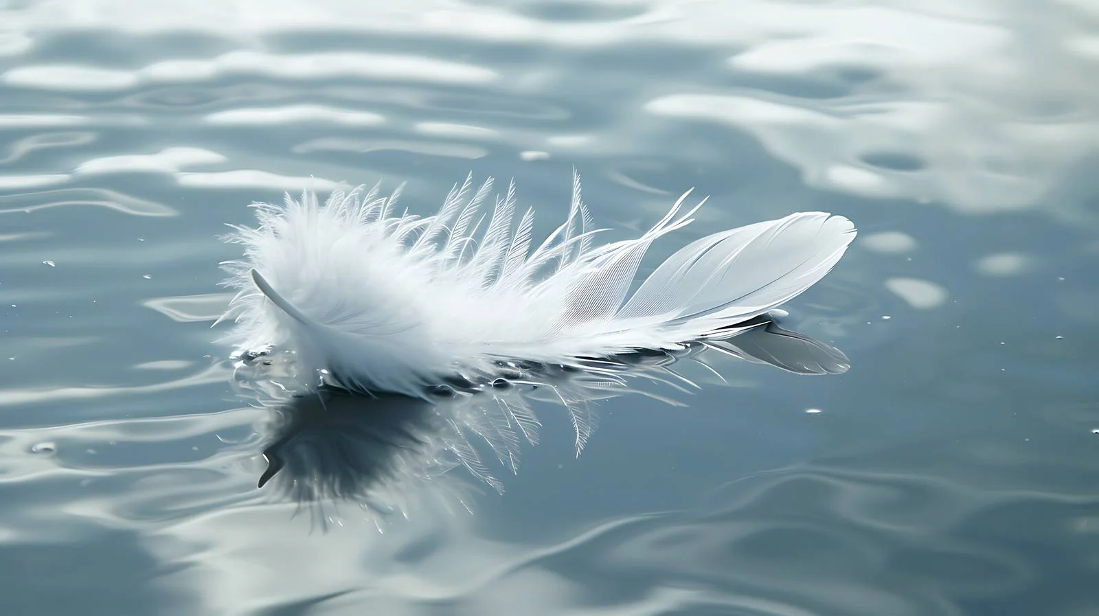 Delicate white feather drifting on water surface — free download from Dotvec