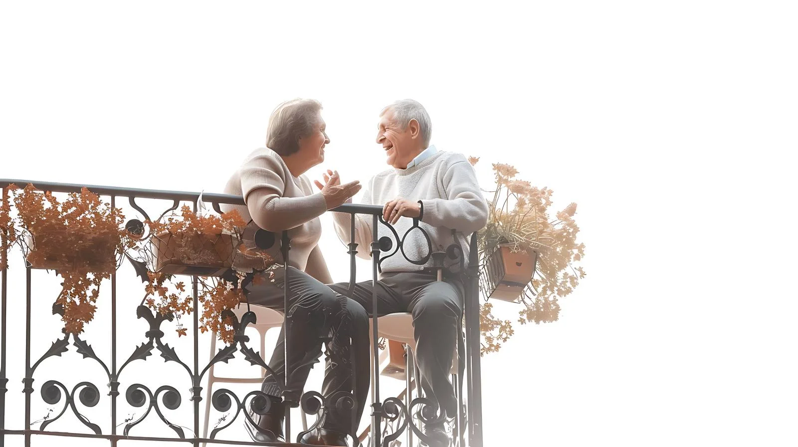 Elderly Couple Conversation Balcony Background — free download from Dotvec