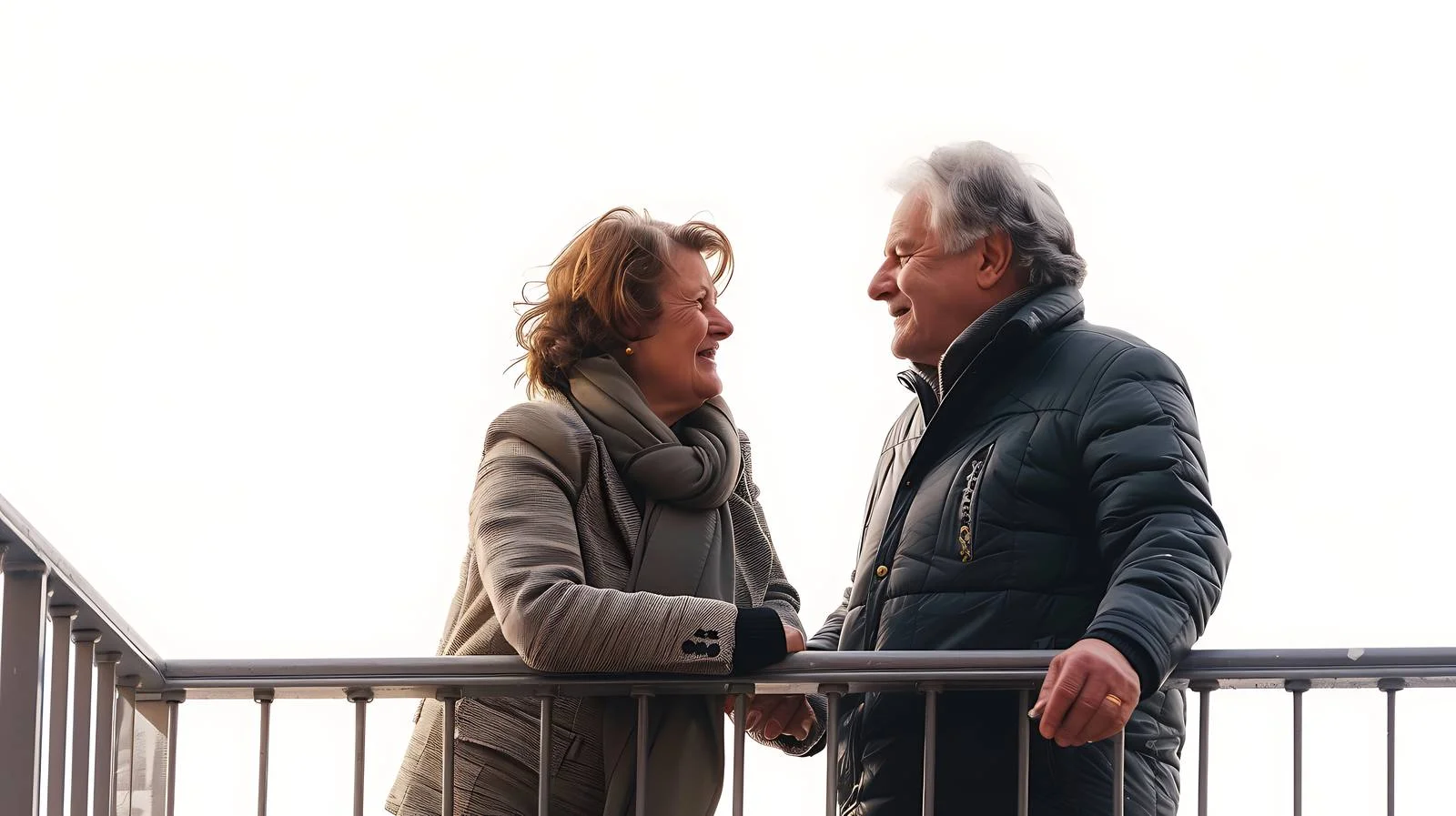 Elderly Couple Conversing on White Balcony — free download from Dotvec