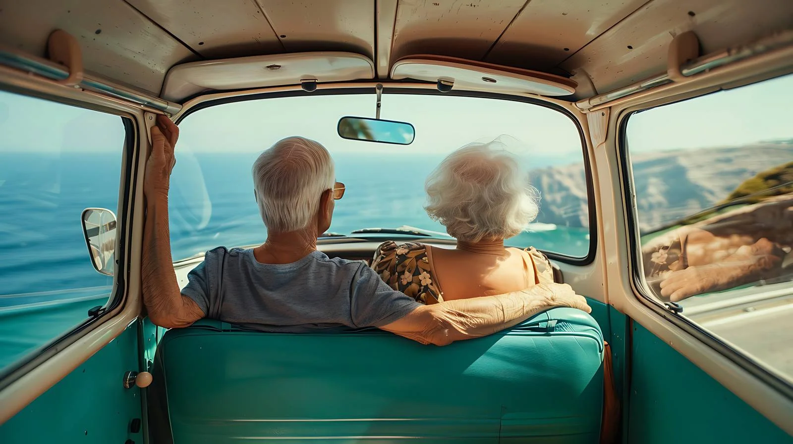 Elderly couple exploring vintage van interior — free download from Dotvec