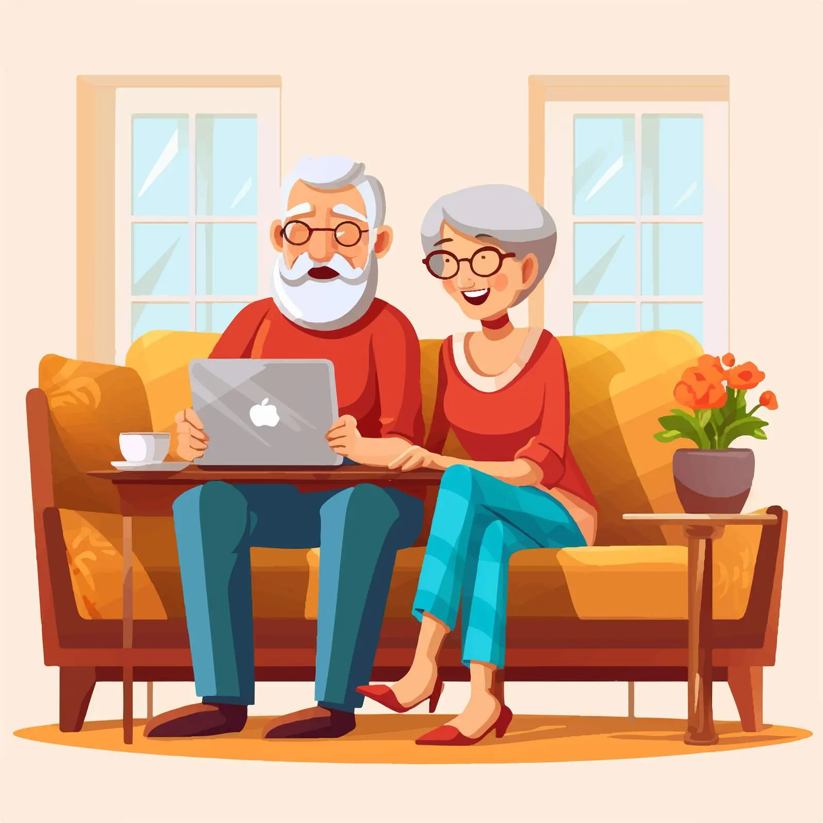 Elderly Couple Working on Laptop at Home — free download from Dotvec