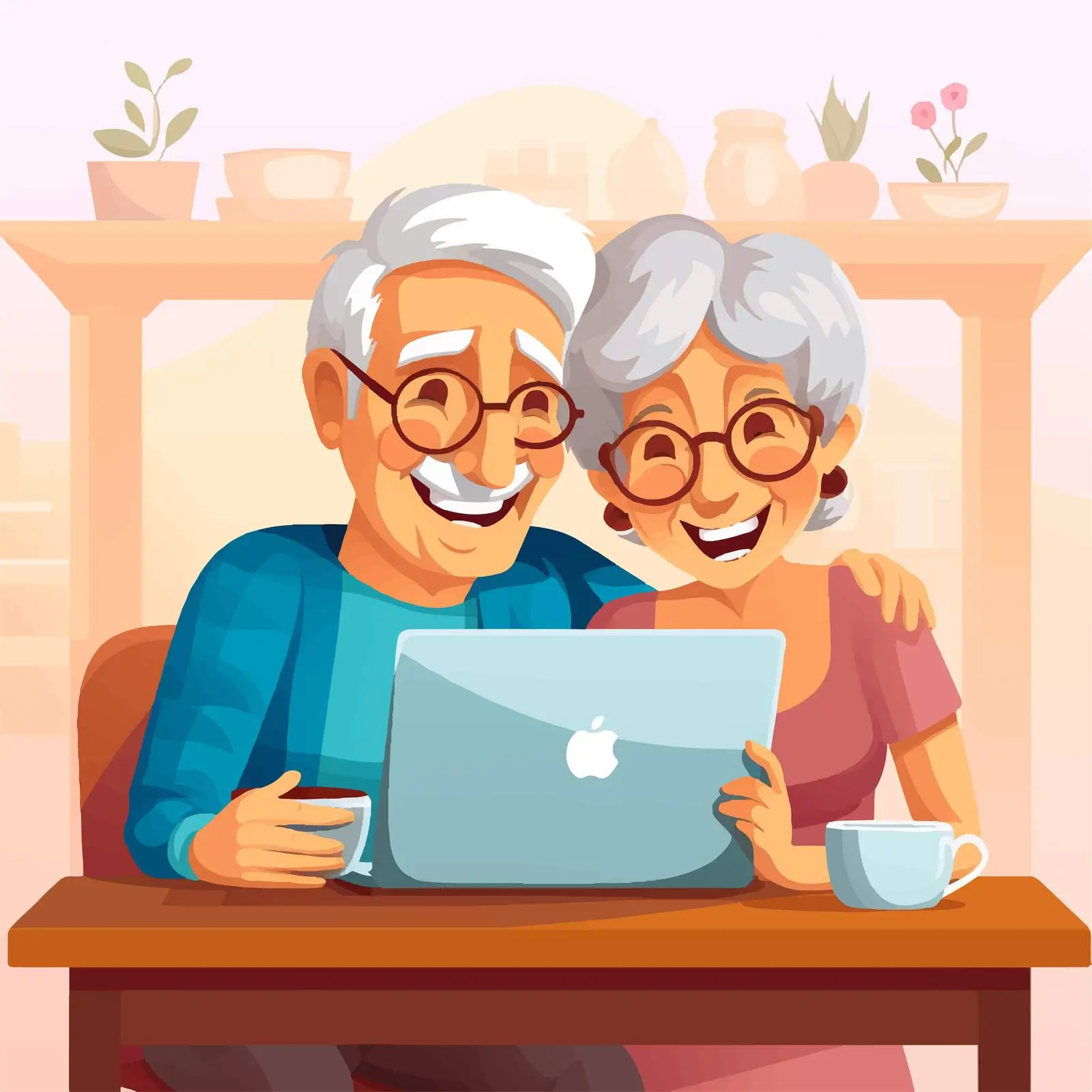 Senior Couple Using Laptop at Home Illustration – free digital age image from Dotvec
