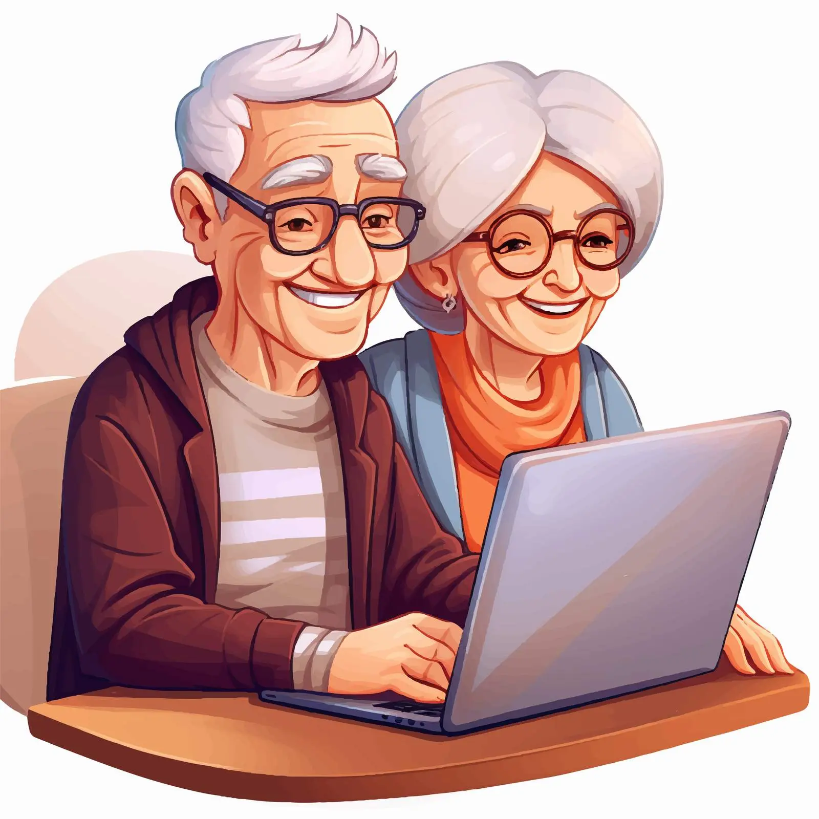 Elderly Couple Using Laptop at Home Illustration — free download from Dotvec
