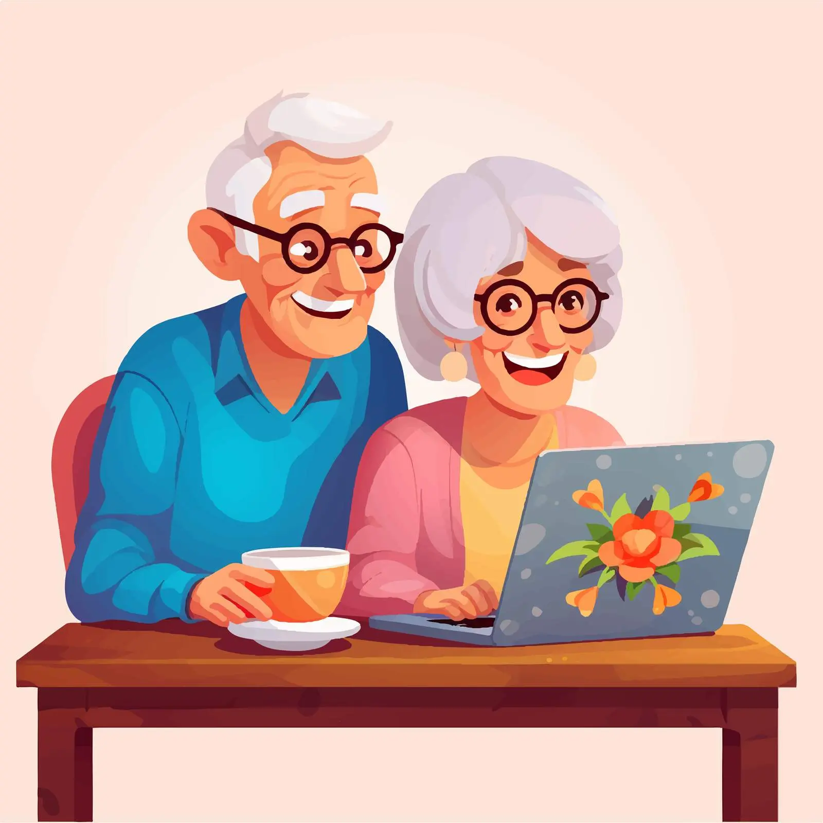 Senior Couple Using Laptop at Home Illustration — free download from Dotvec