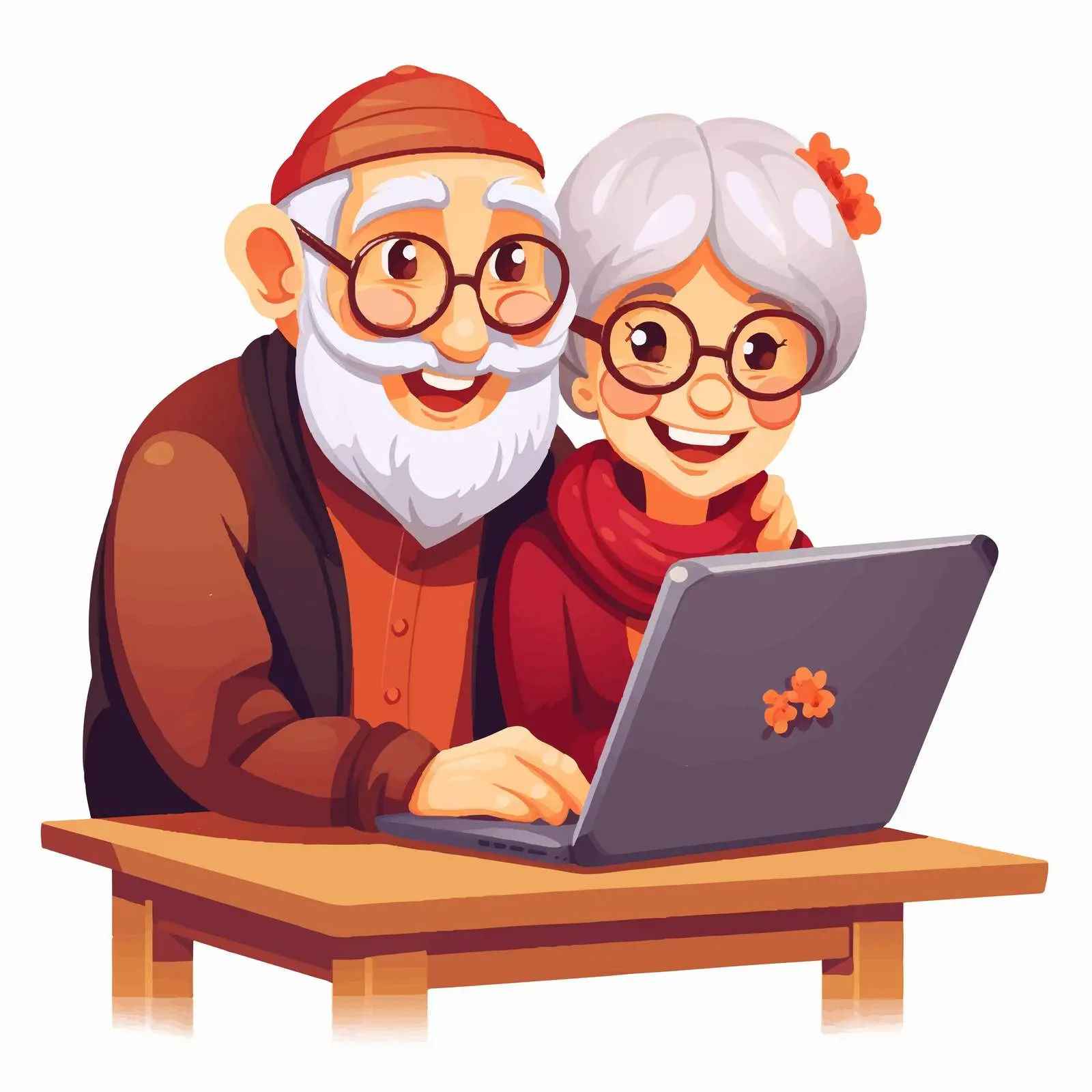 Senior Couple Using Laptop Illustration Vector — free download from Dotvec