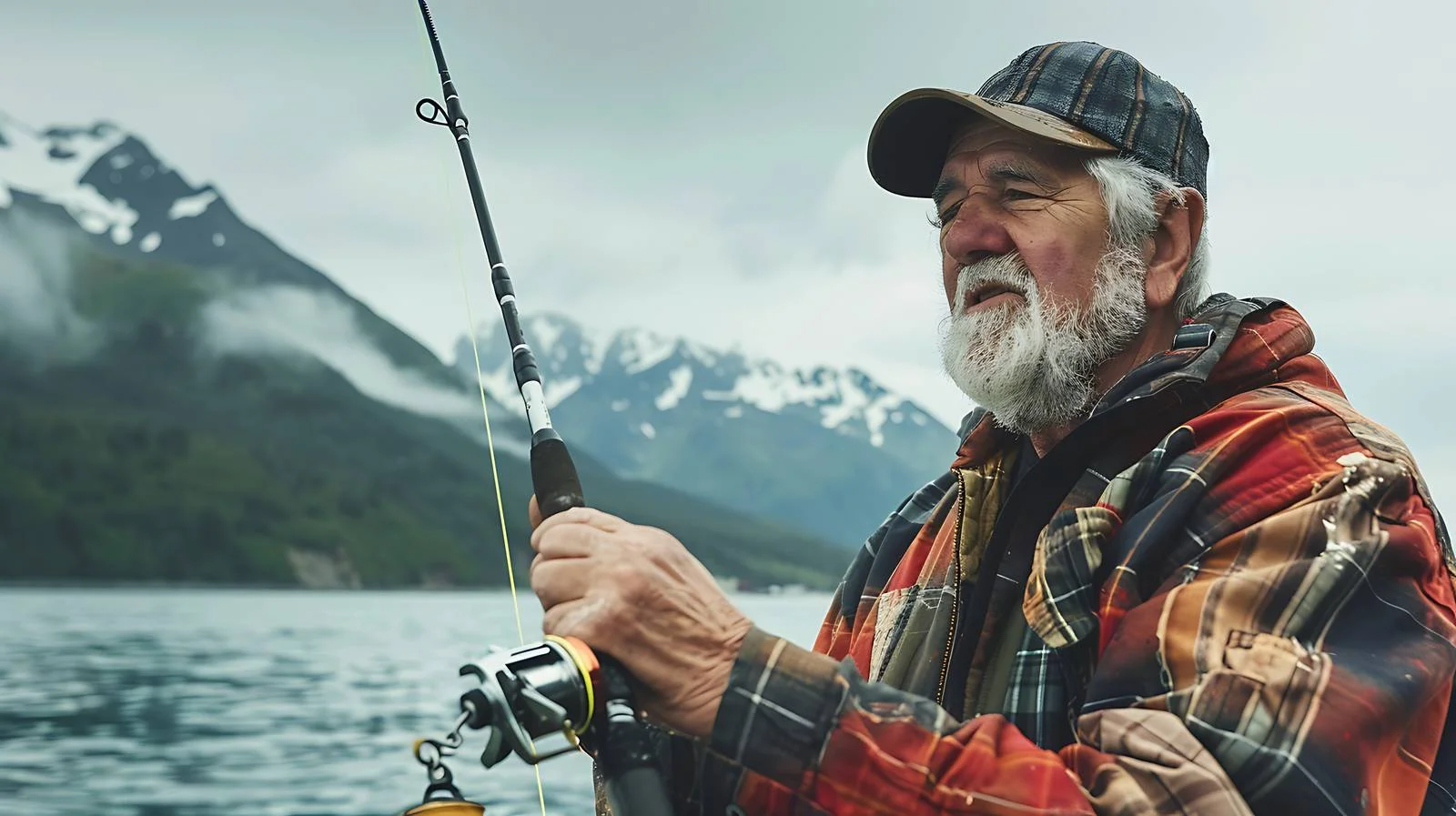 Experienced angler catching fish off Seward shores — free download from Dotvec