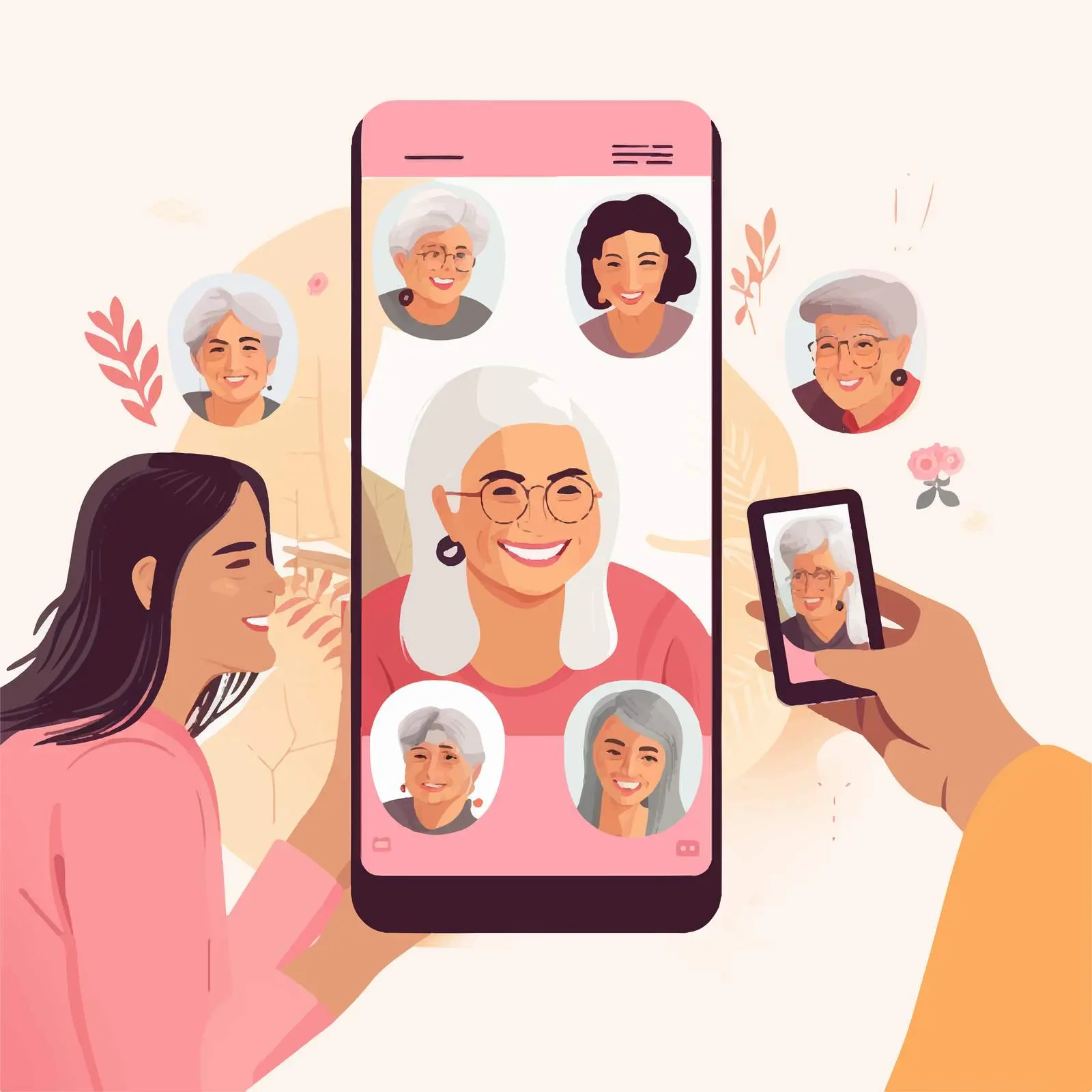 Senior Friends Connecting via Video Call — free download from Dotvec