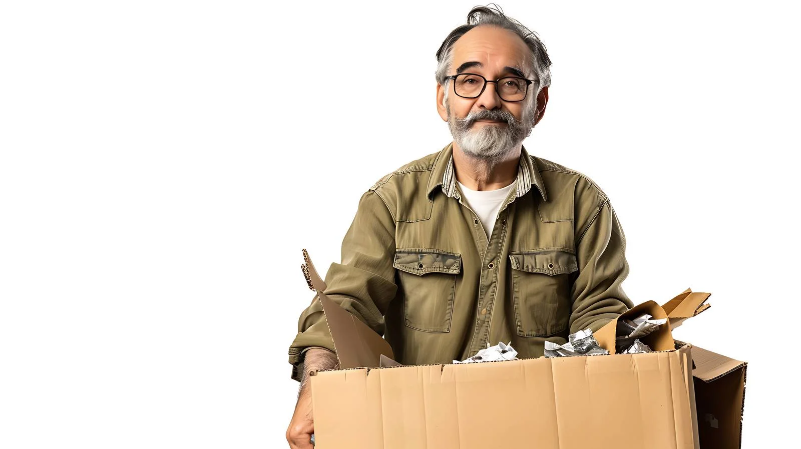 Senior Man Recycling Cardboard in Paper Bank — free download from Dotvec