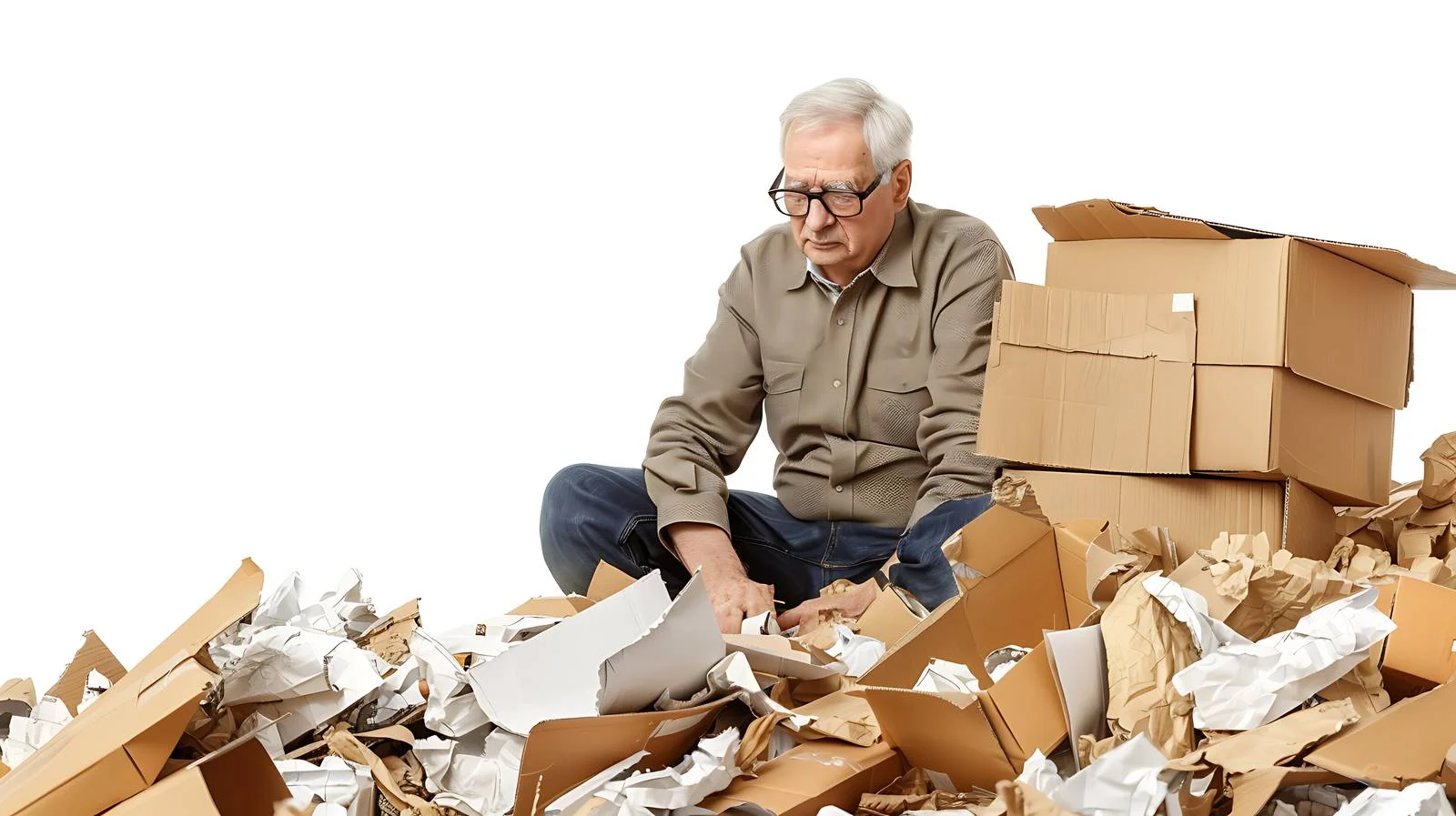 Senior Man Recycling Cardboard in Paper Bank — free download from Dotvec
