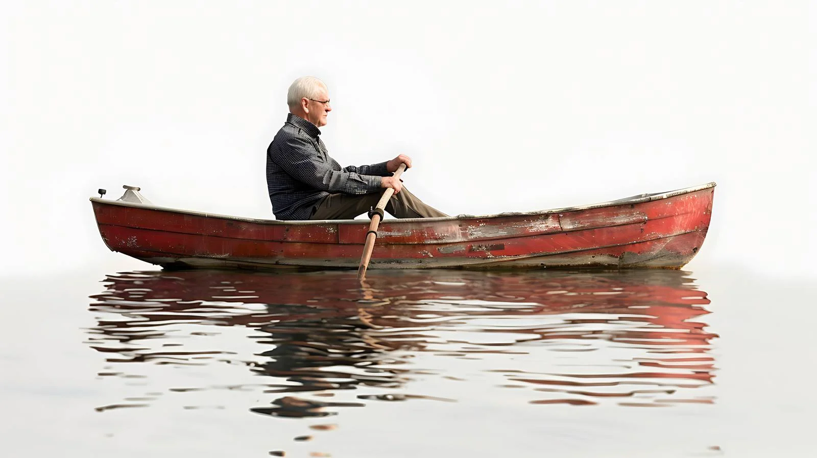 Tranquil Senior Man Rowing Boat on Lake — free download from Dotvec