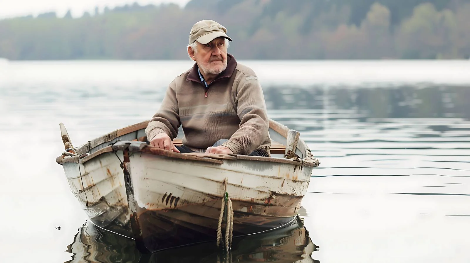 Tranquil Senior Rowing Boat Lake Scene — free download from Dotvec