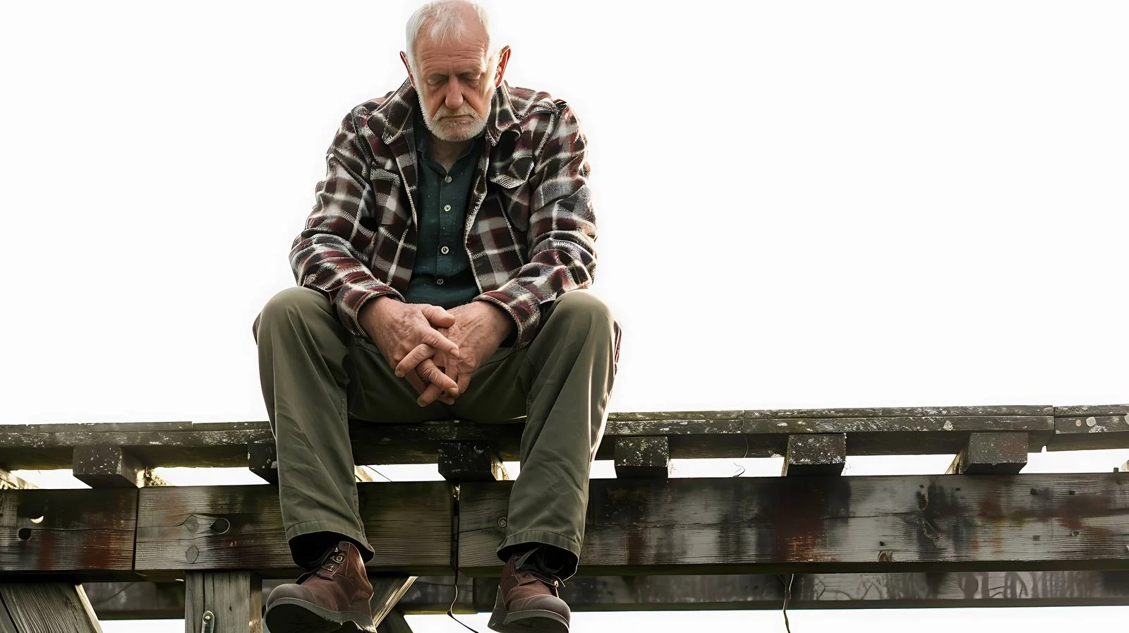 Contemplative Senior Man on Wooden Footbridge — free download from Dotvec