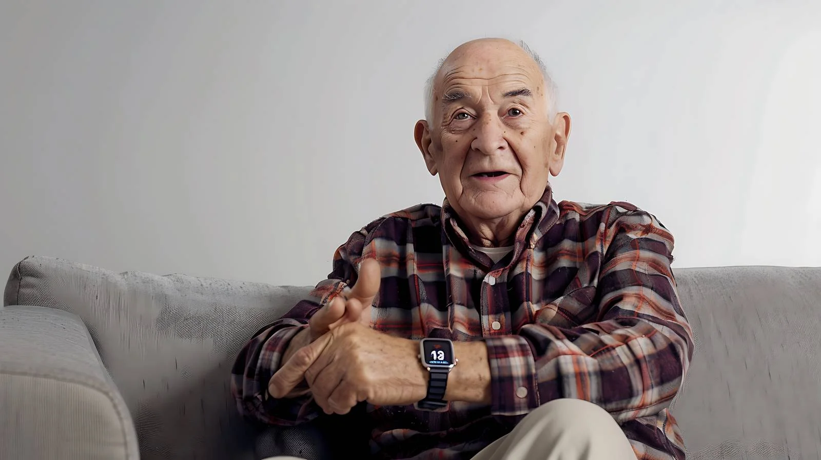 Elderly Man Using Smartwatch on Couch — free download from Dotvec