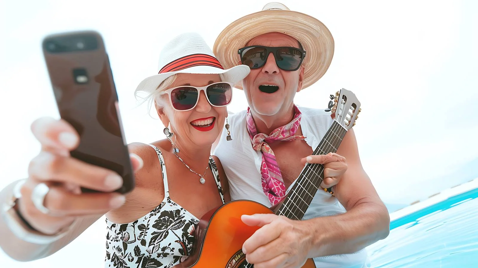 Elderly Couple Poolside Selfie — free download from Dotvec