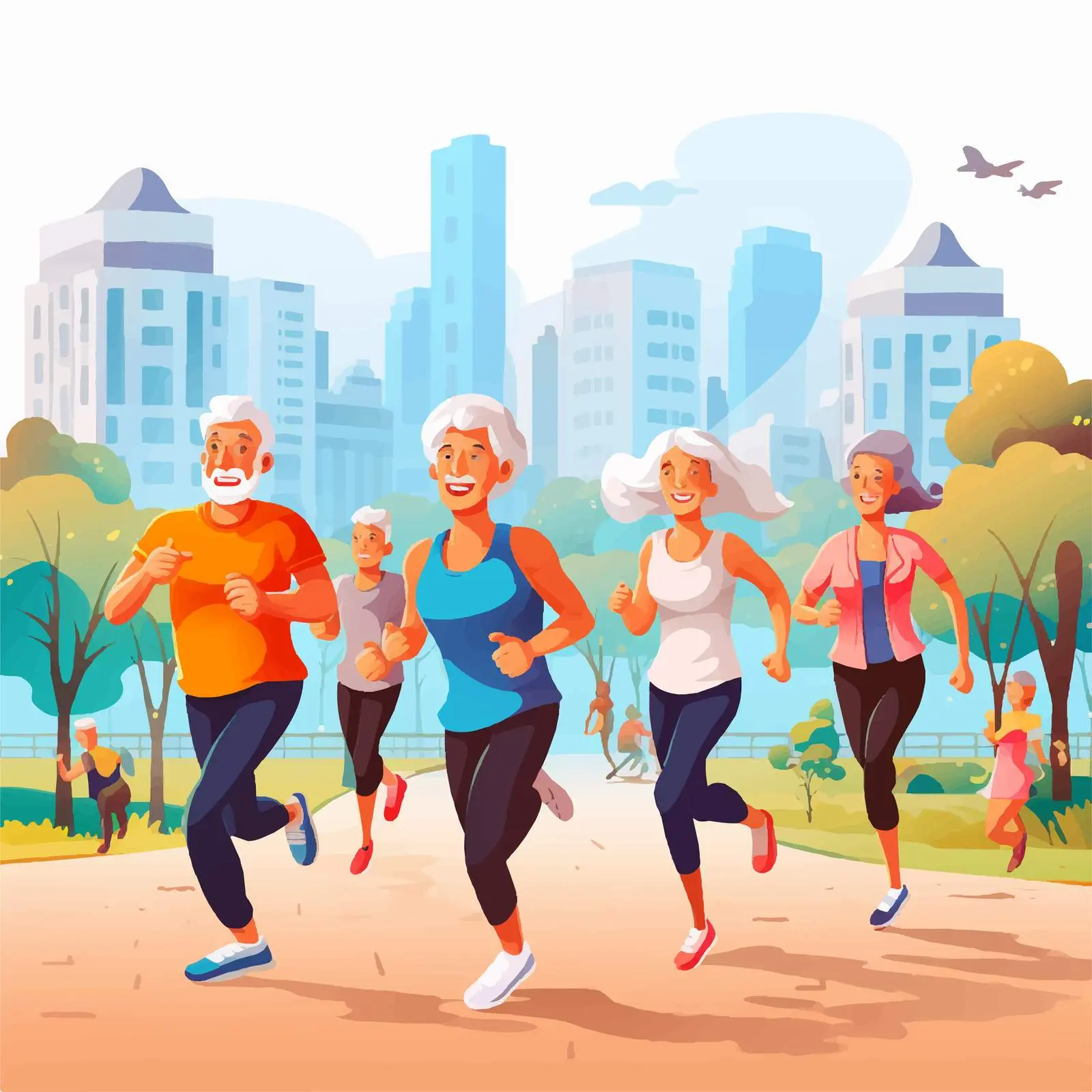 Senior People Jogging in Park Illustration — free download from Dotvec