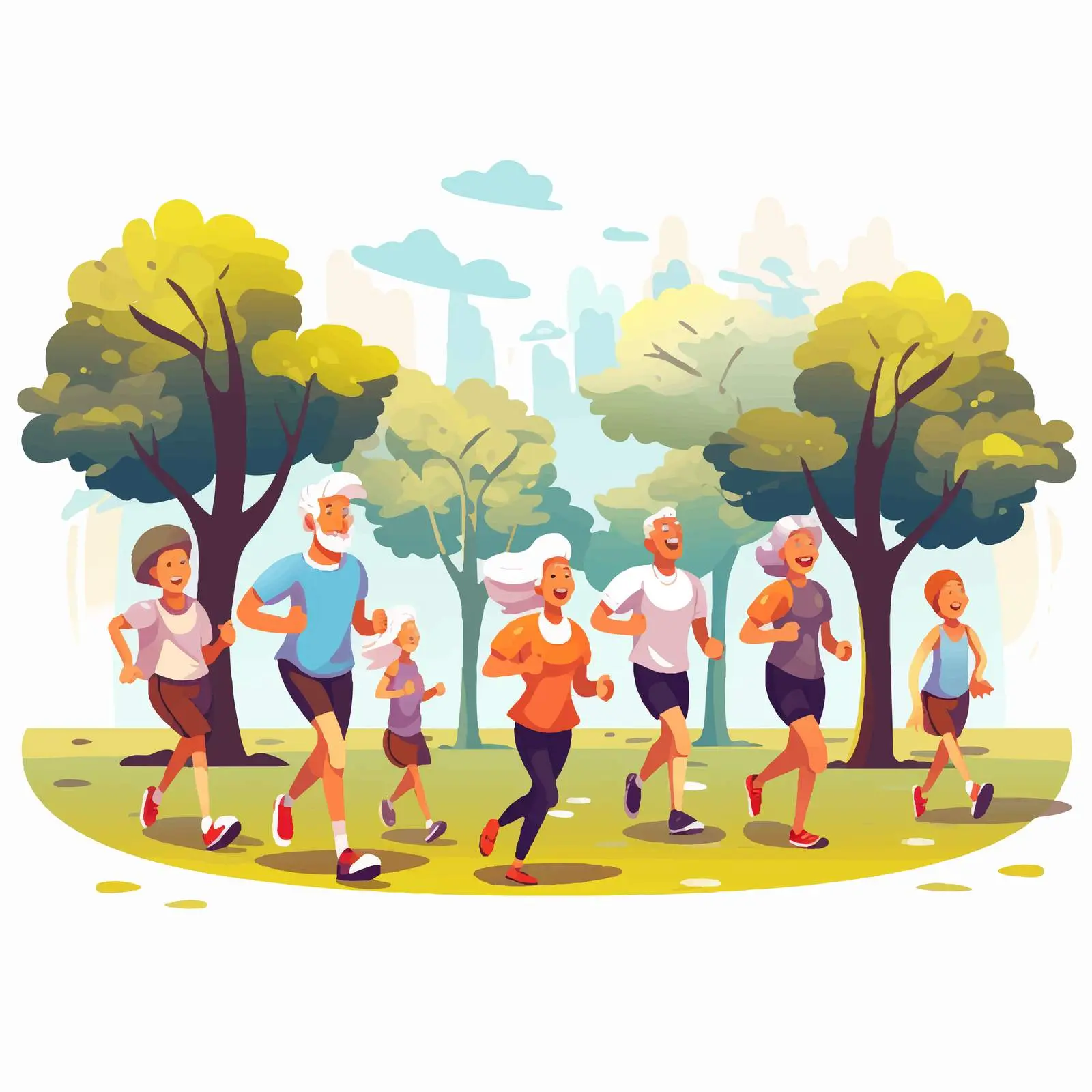 Active Seniors Jogging Together in Park – free exercise illustration image from Dotvec