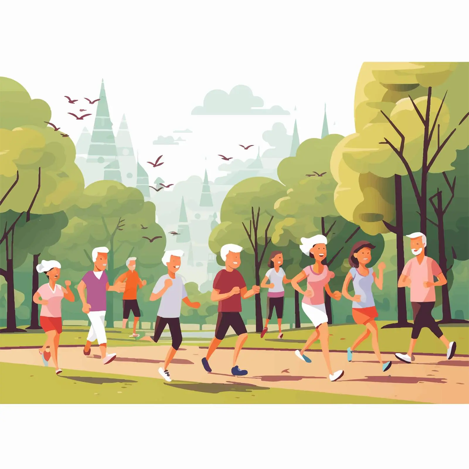 Active Seniors Jogging in Park Vector Illustration – free vitality image from Dotvec