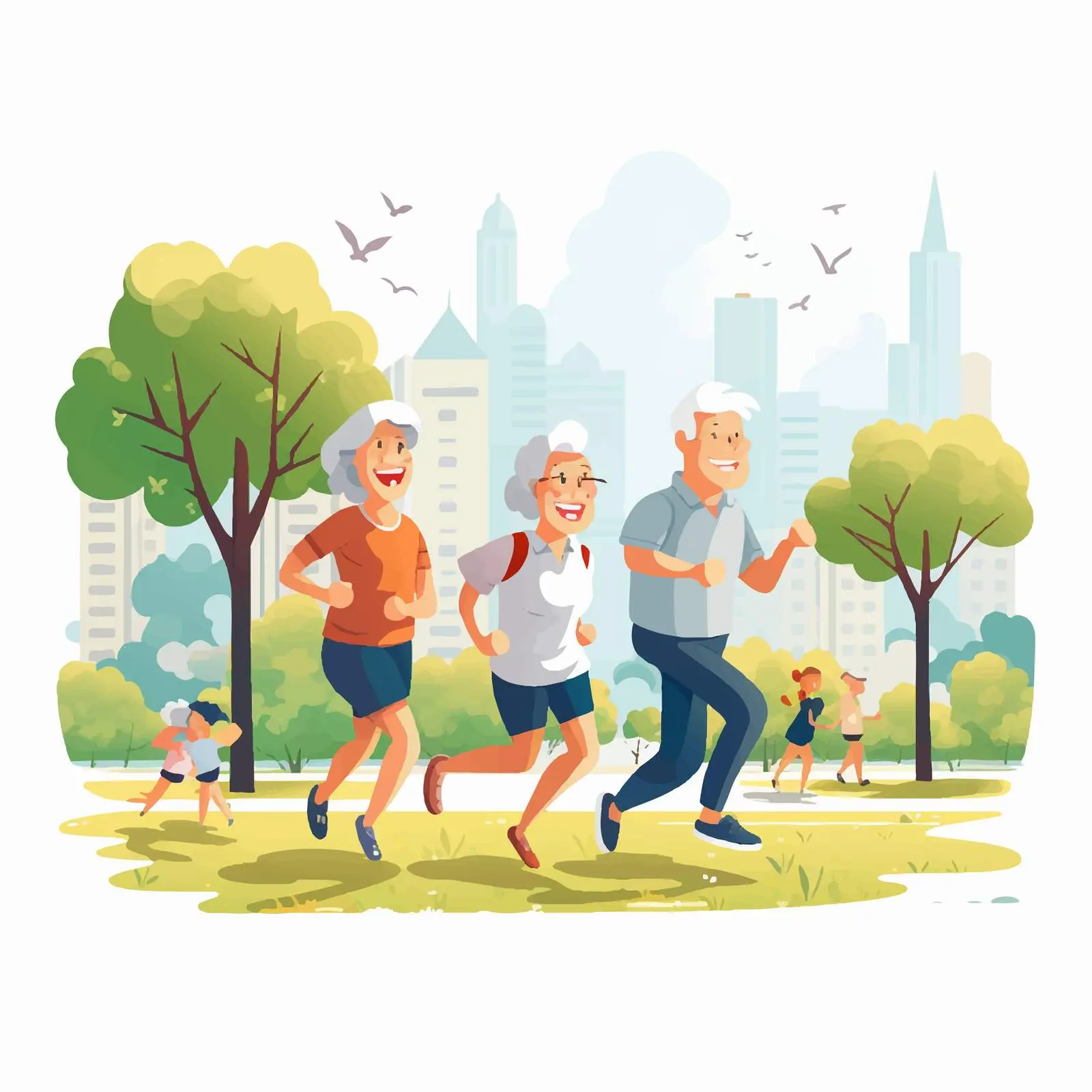 Senior People Jogging in Park Illustration — free download from Dotvec