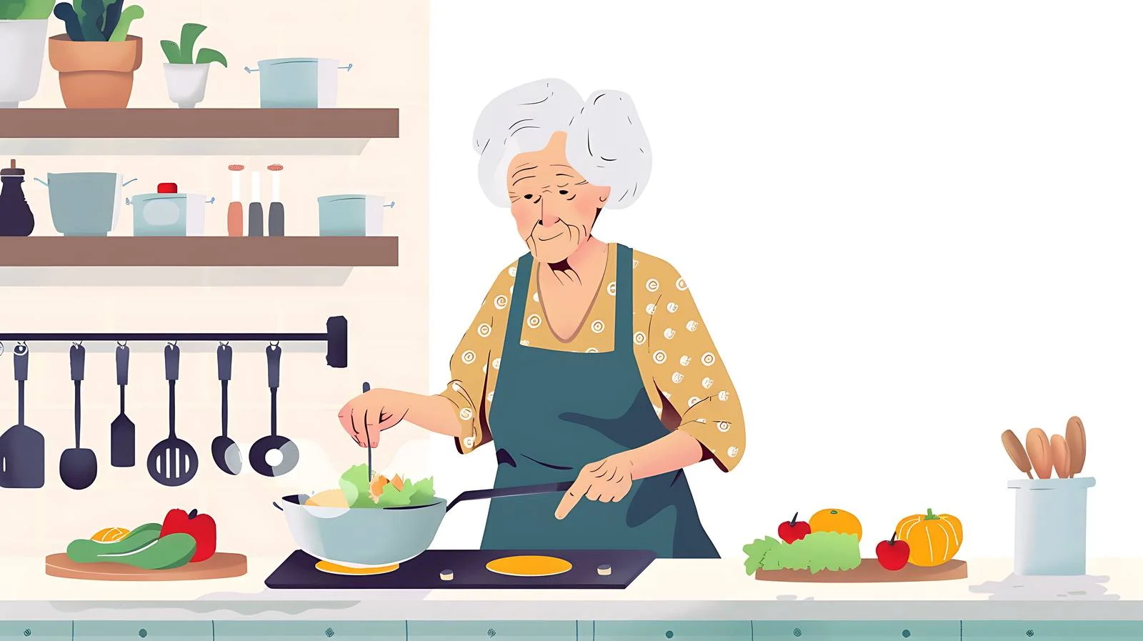 Elderly Woman Cooking in Isolated Kitchen — free download from Dotvec