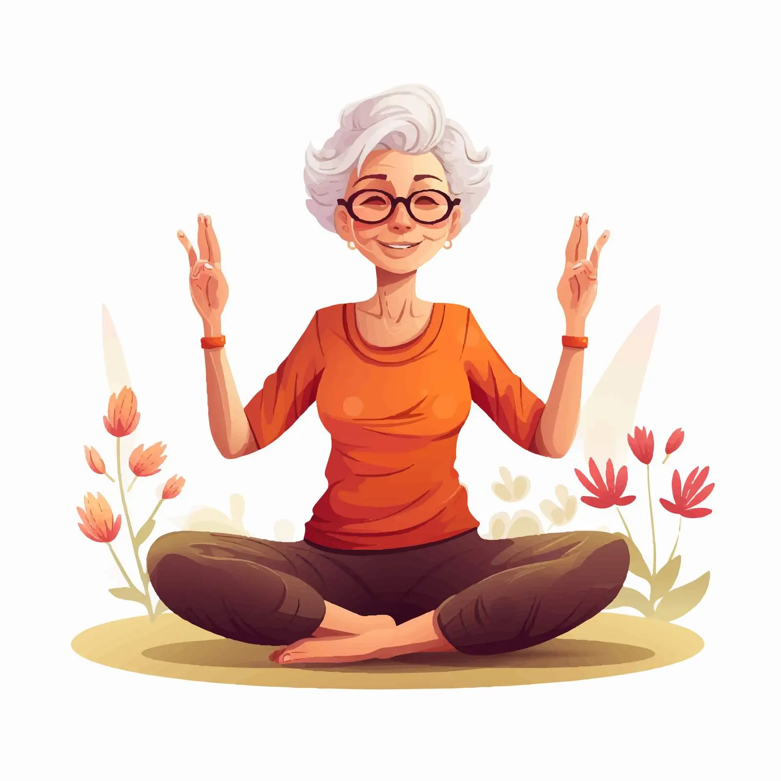 Senior Woman Practicing Yoga Illustration — free download from Dotvec