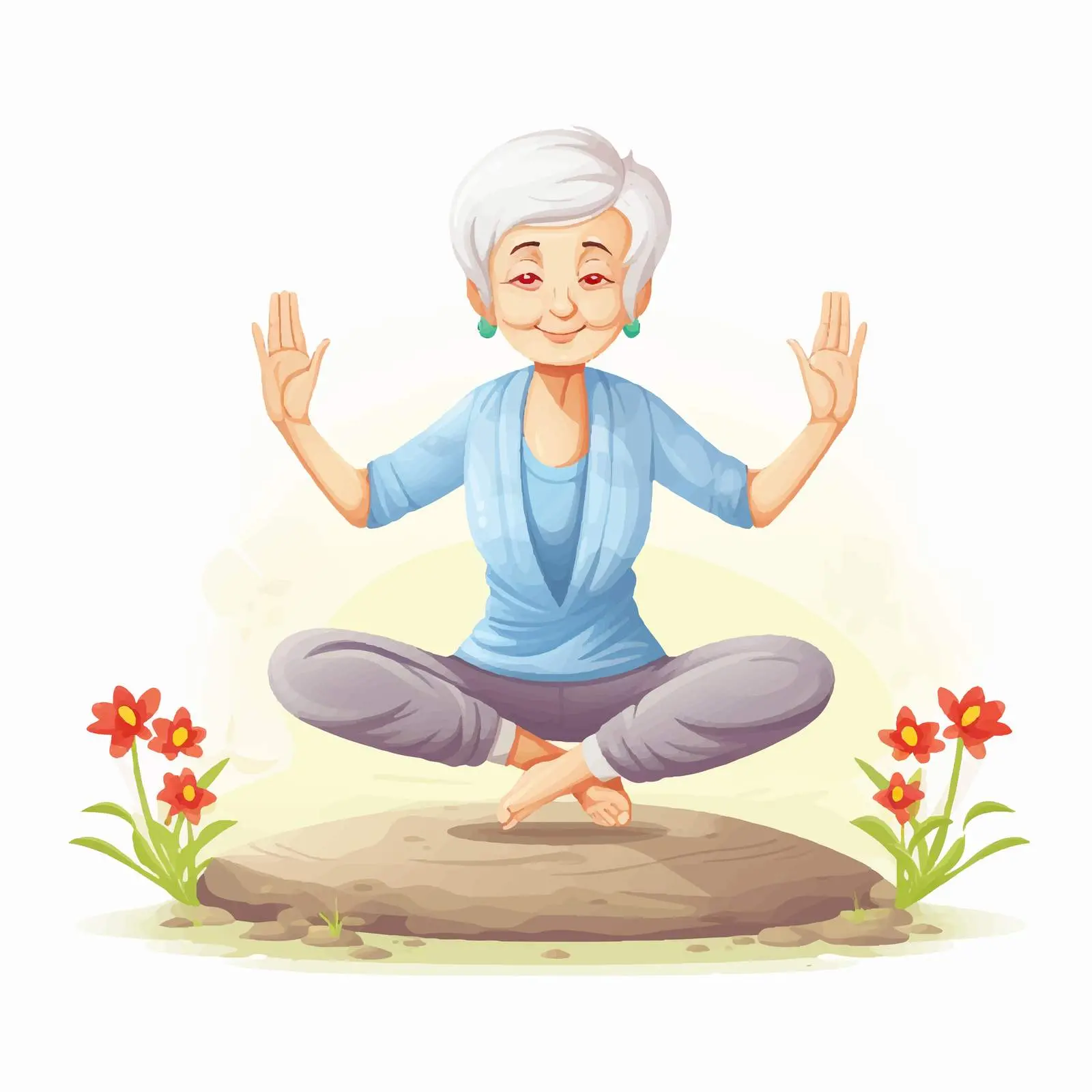 Senior Woman Practicing Yoga Illustration — free download from Dotvec