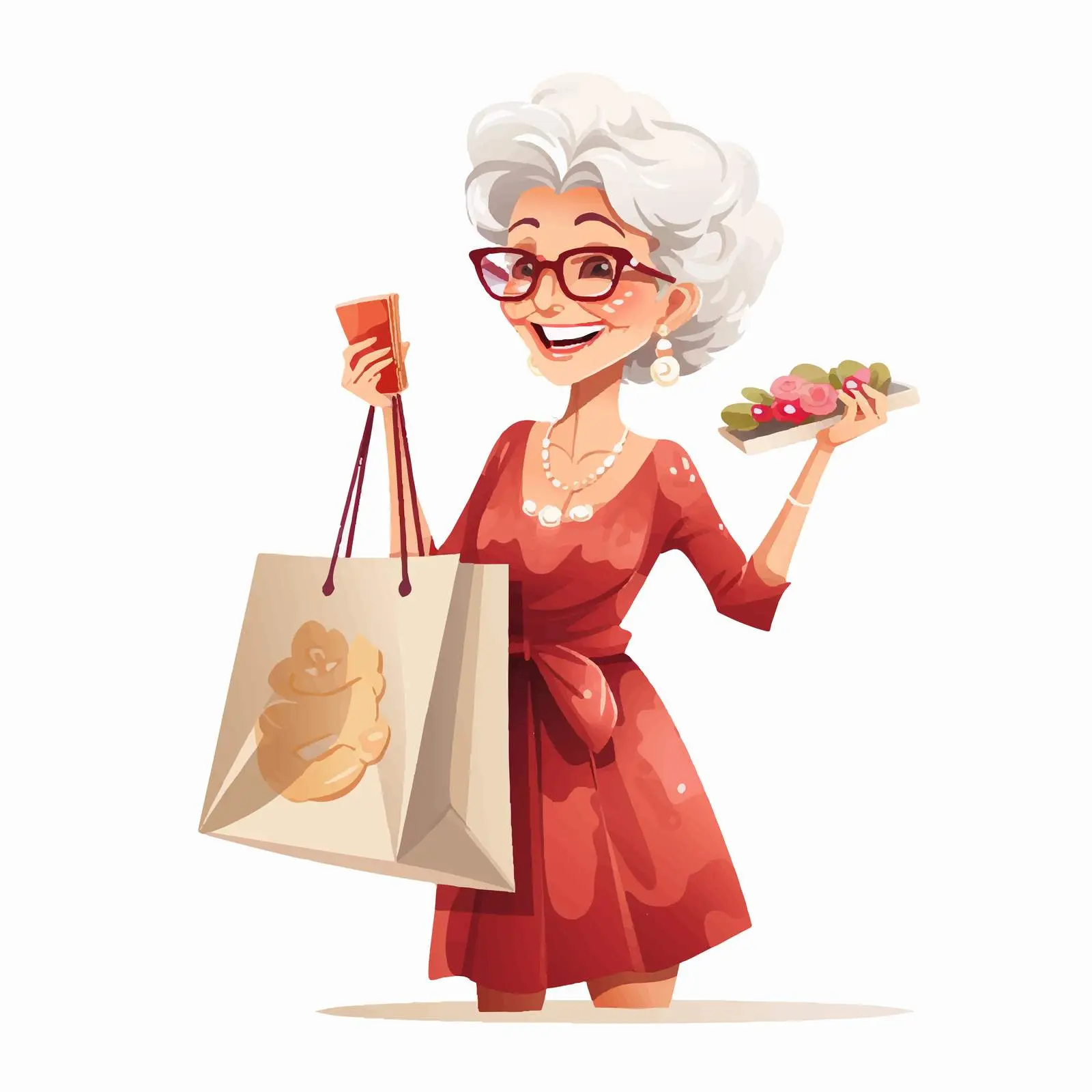 Senior Woman Shopping Bag Vector Illustration — free download from Dotvec
