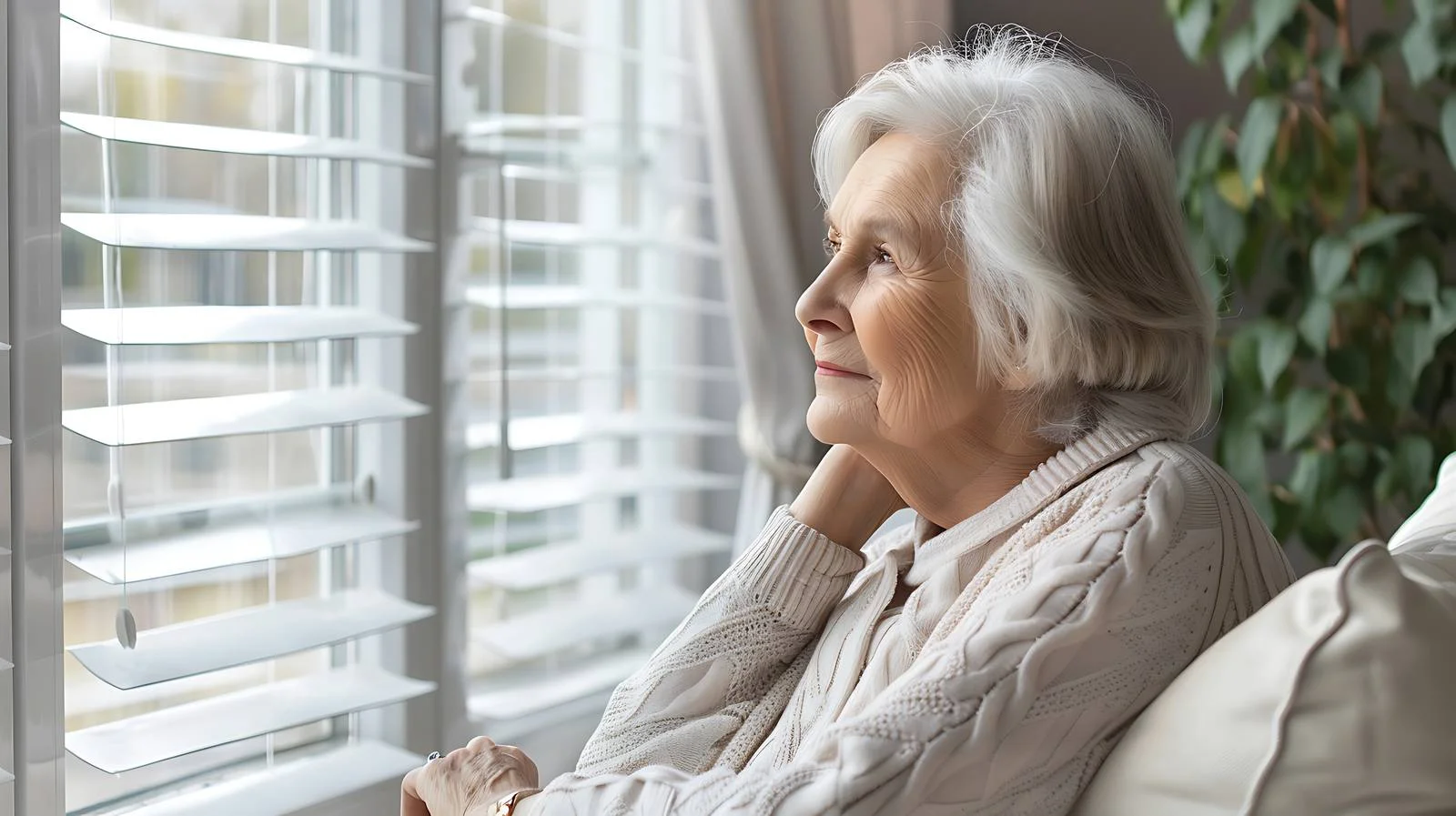 Contemplative Senior Woman Looking Out Window — free download from Dotvec