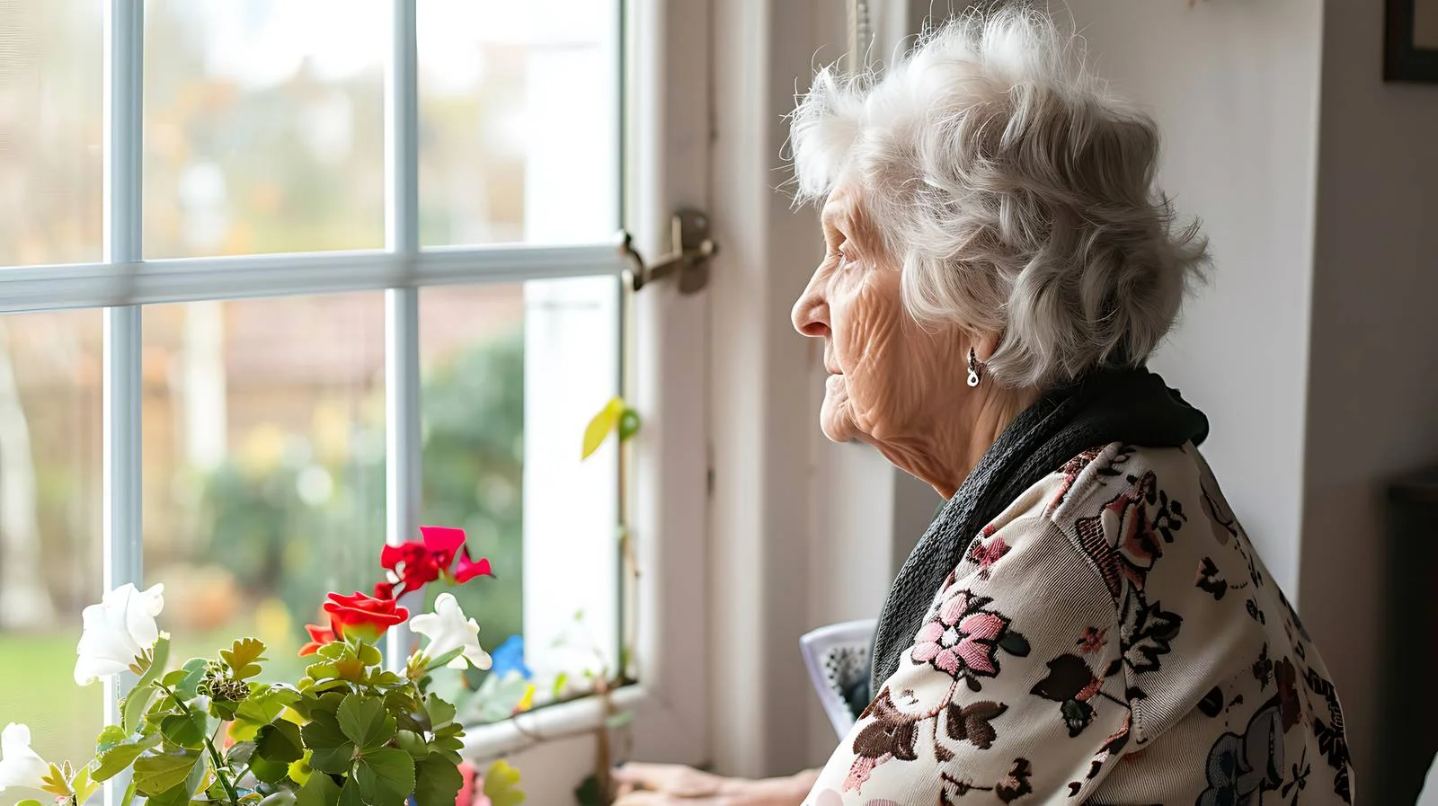 Contemplative Senior Woman Looking Out Window — free download from Dotvec
