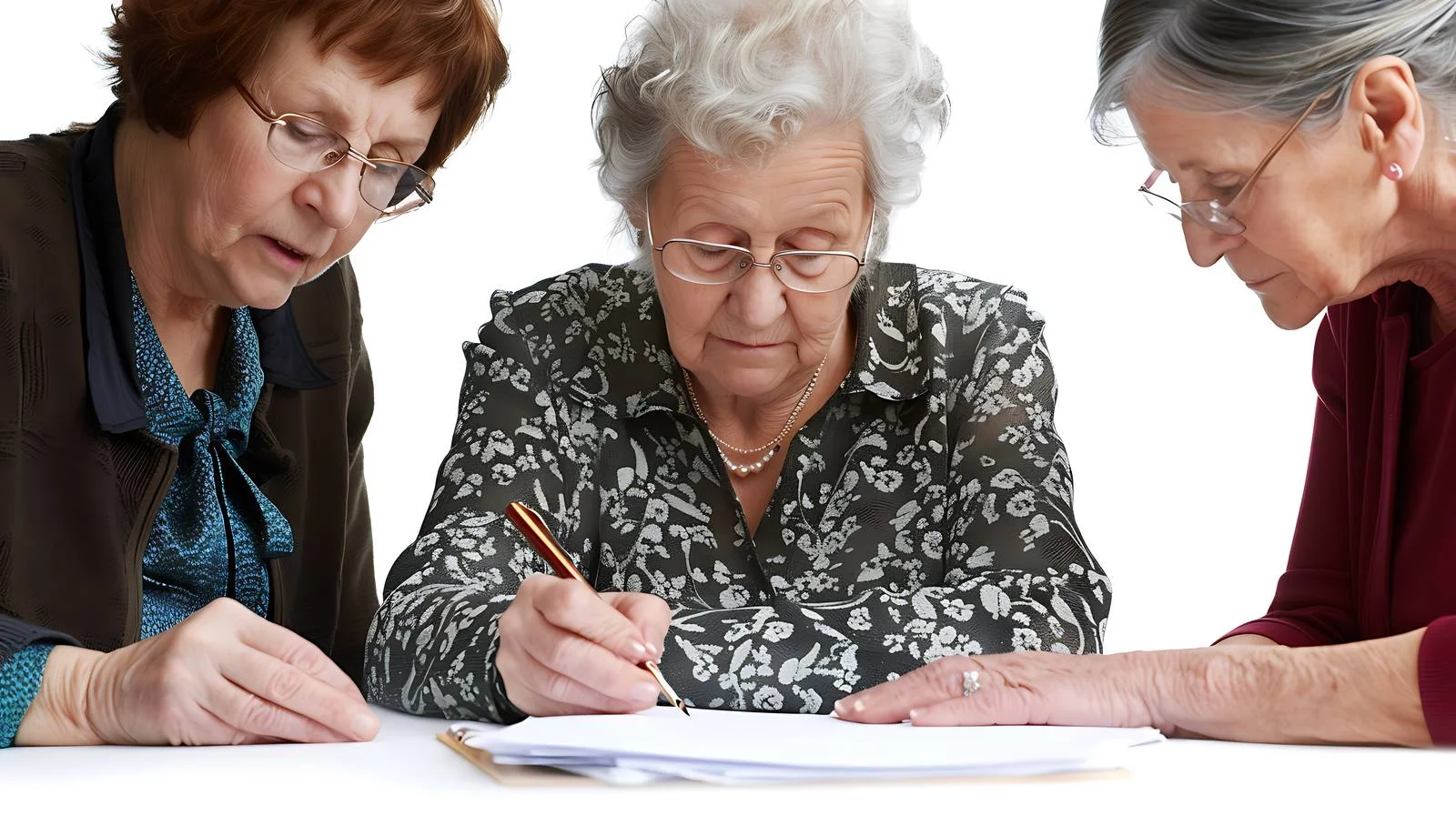 Senior Woman Signing Contract with Friends — free download from Dotvec