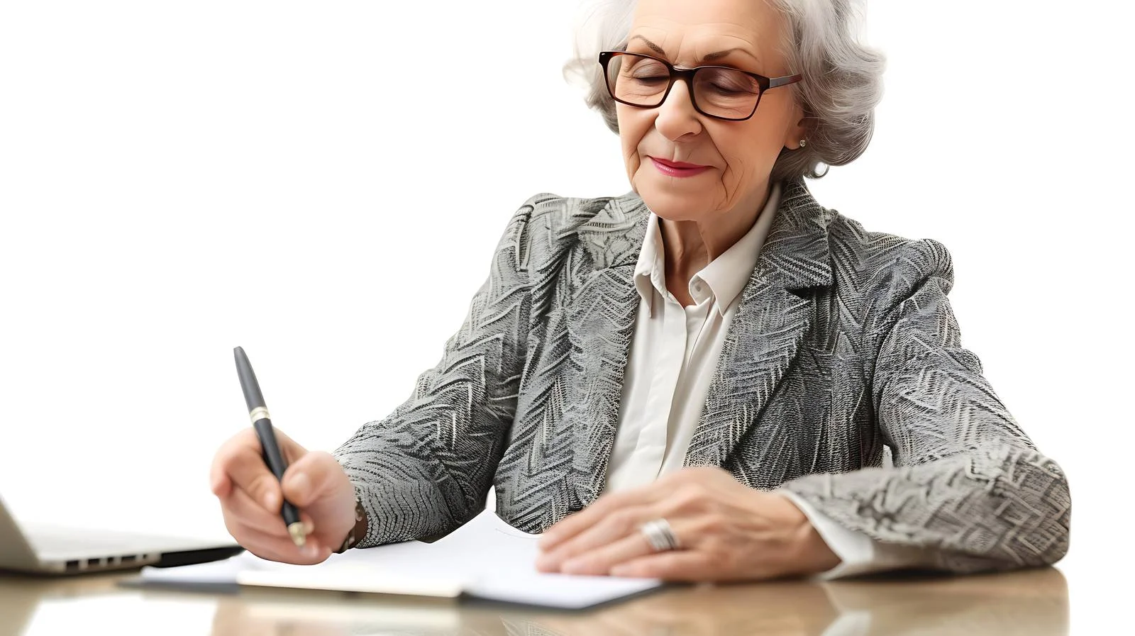 Senior Woman Signing Contract with Friends — free download from Dotvec