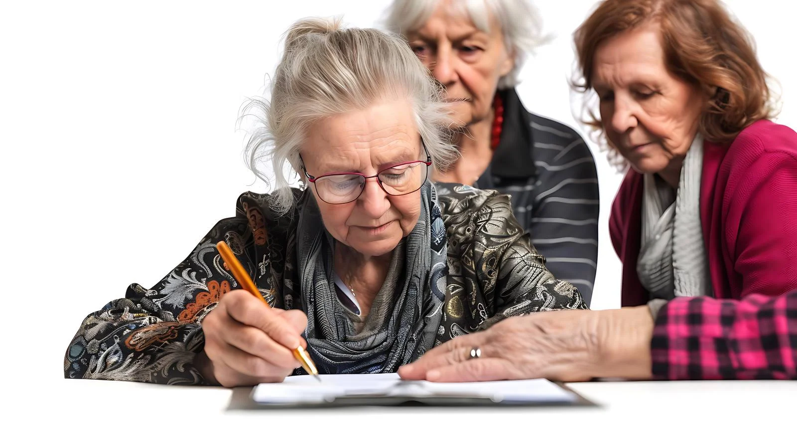 Senior Woman Signing Contract with Friends — free download from Dotvec