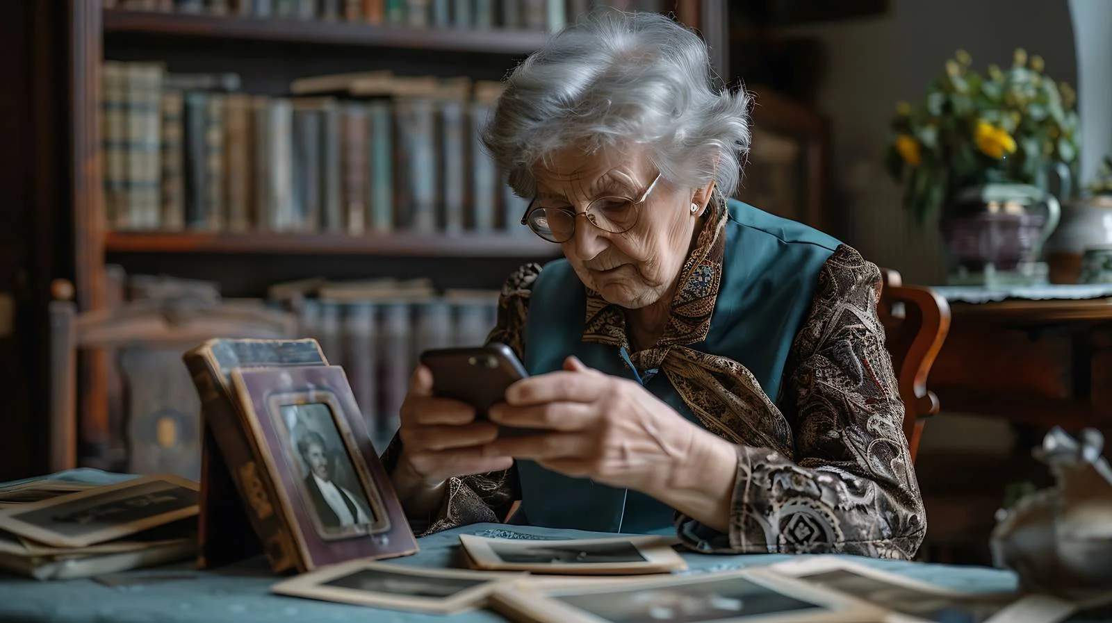 Elderly Woman Capturing Memories at Home — free download from Dotvec