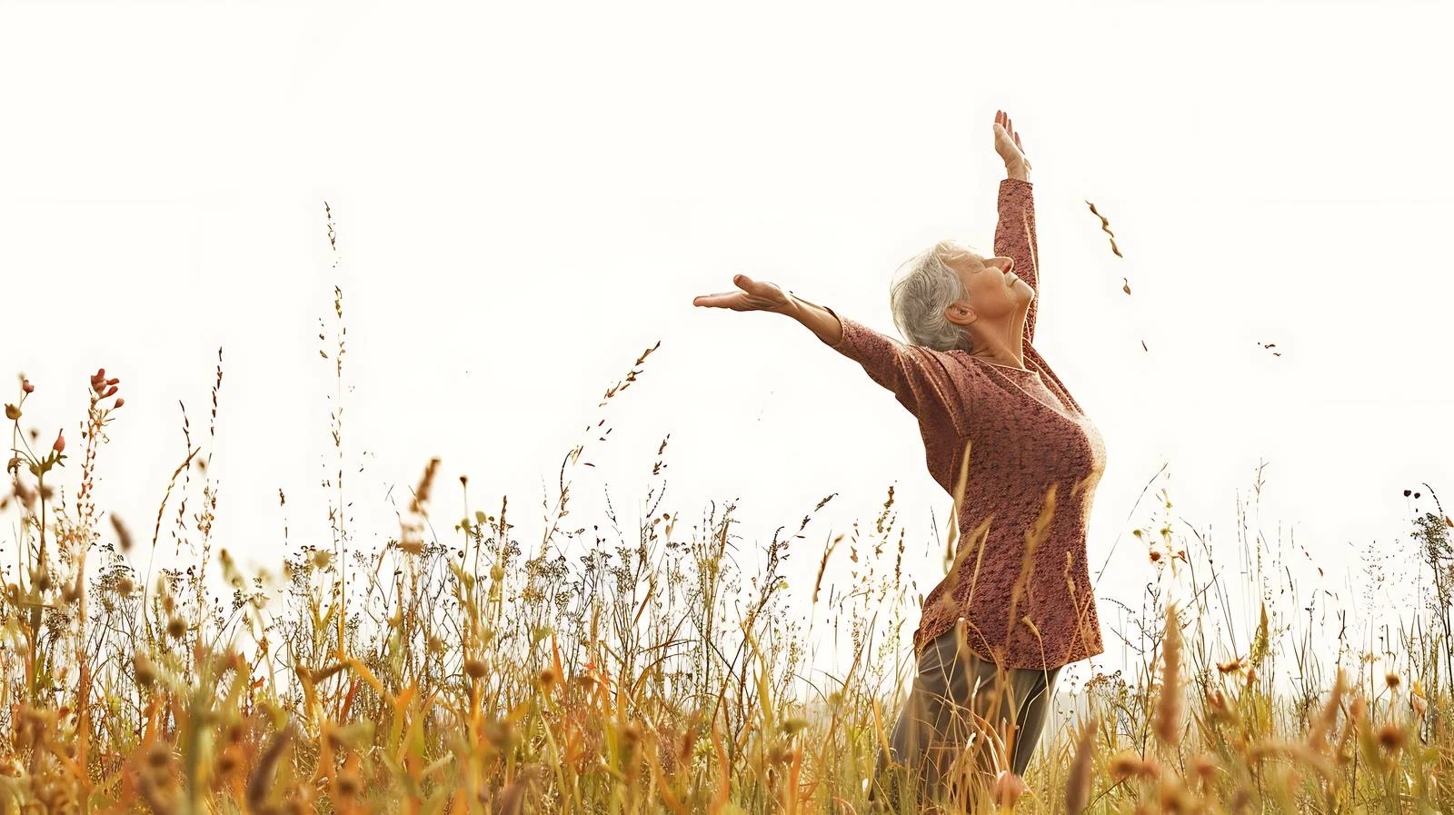 Active Senior Woman Meadow Stretching Exercise — free download from Dotvec